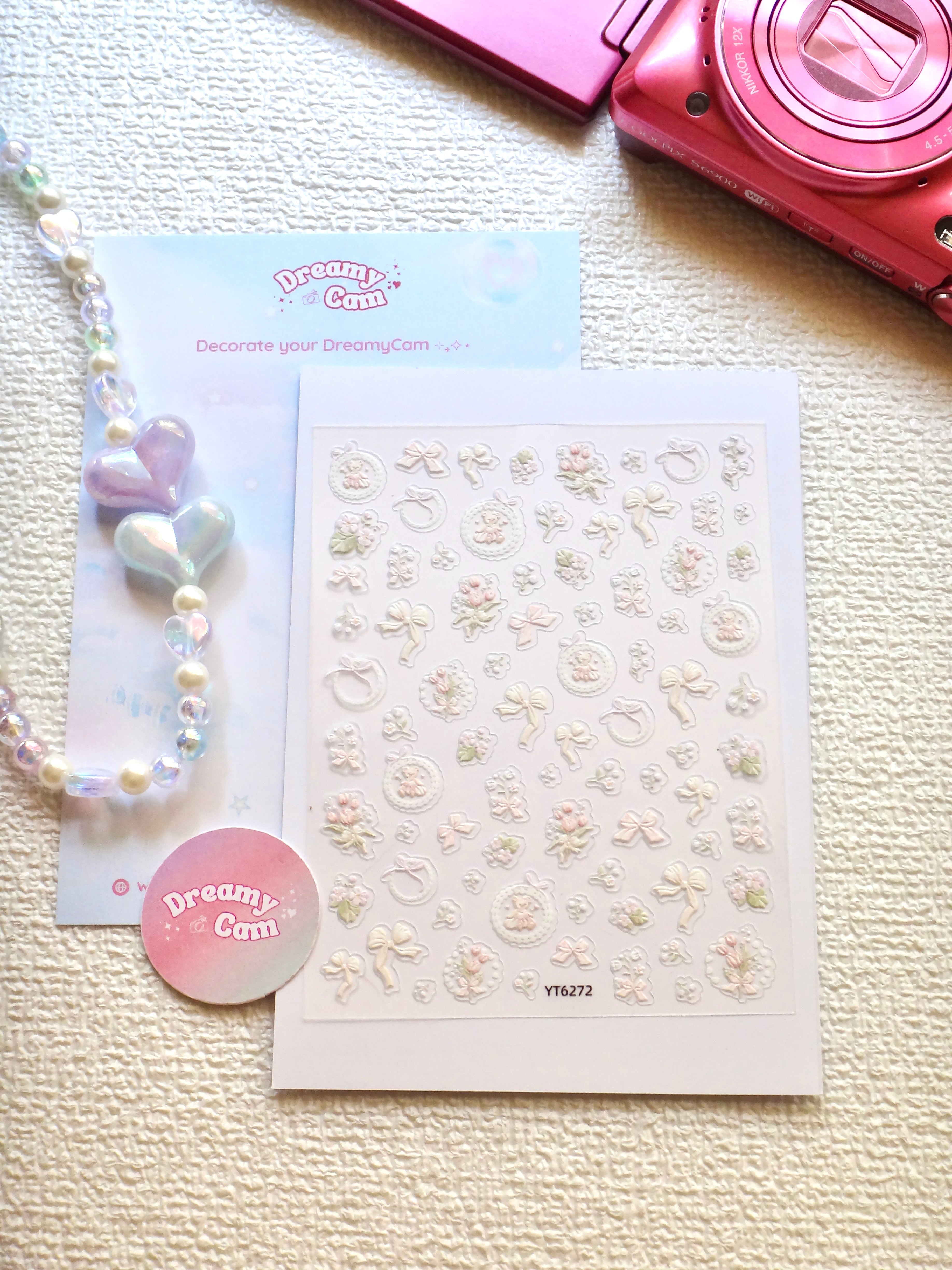 5D Camera Stickers – Bow & Hearts - Coquette Soft Pink