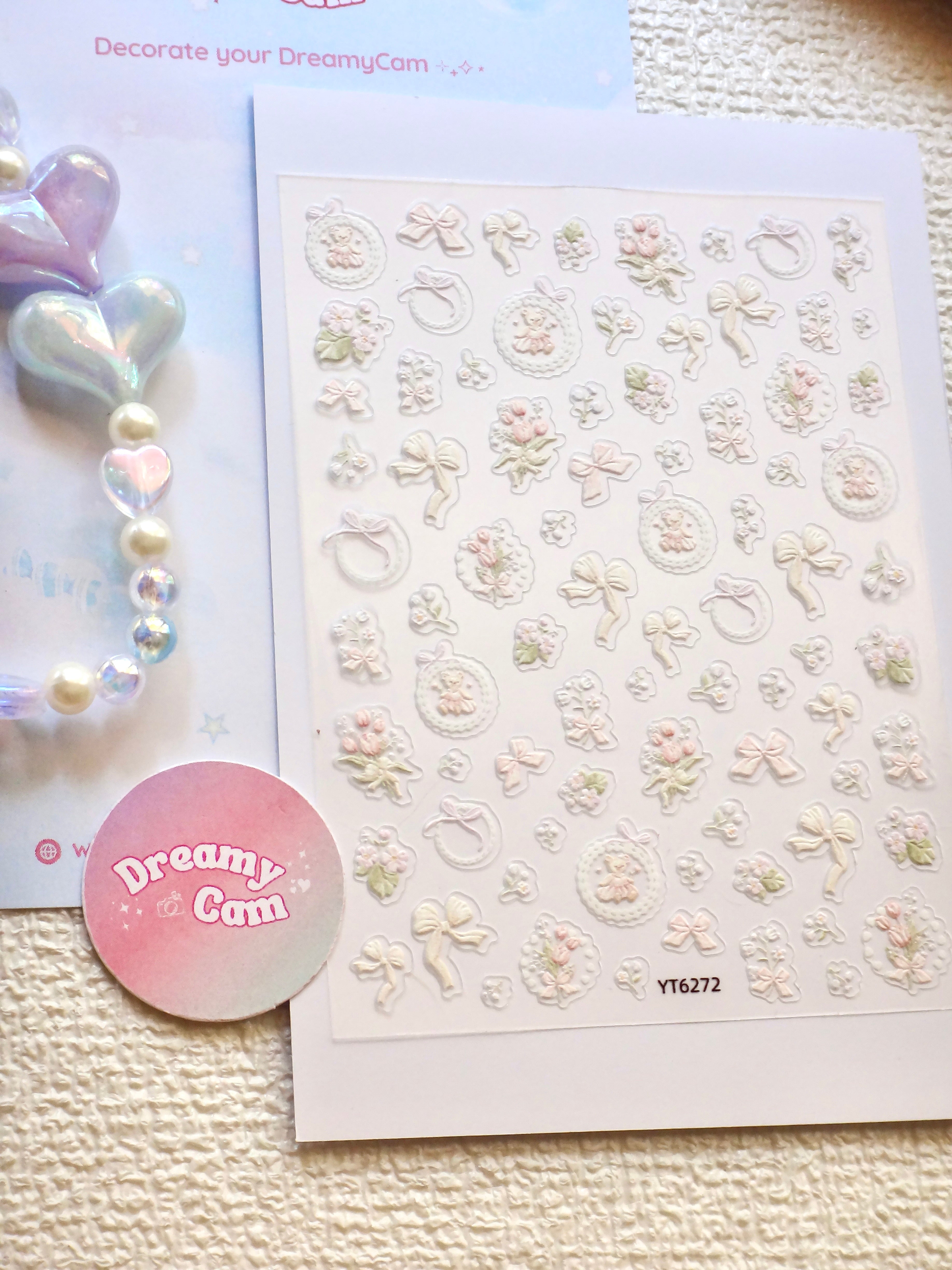 5D Camera Stickers – Bow & Hearts - Coquette Soft Pink