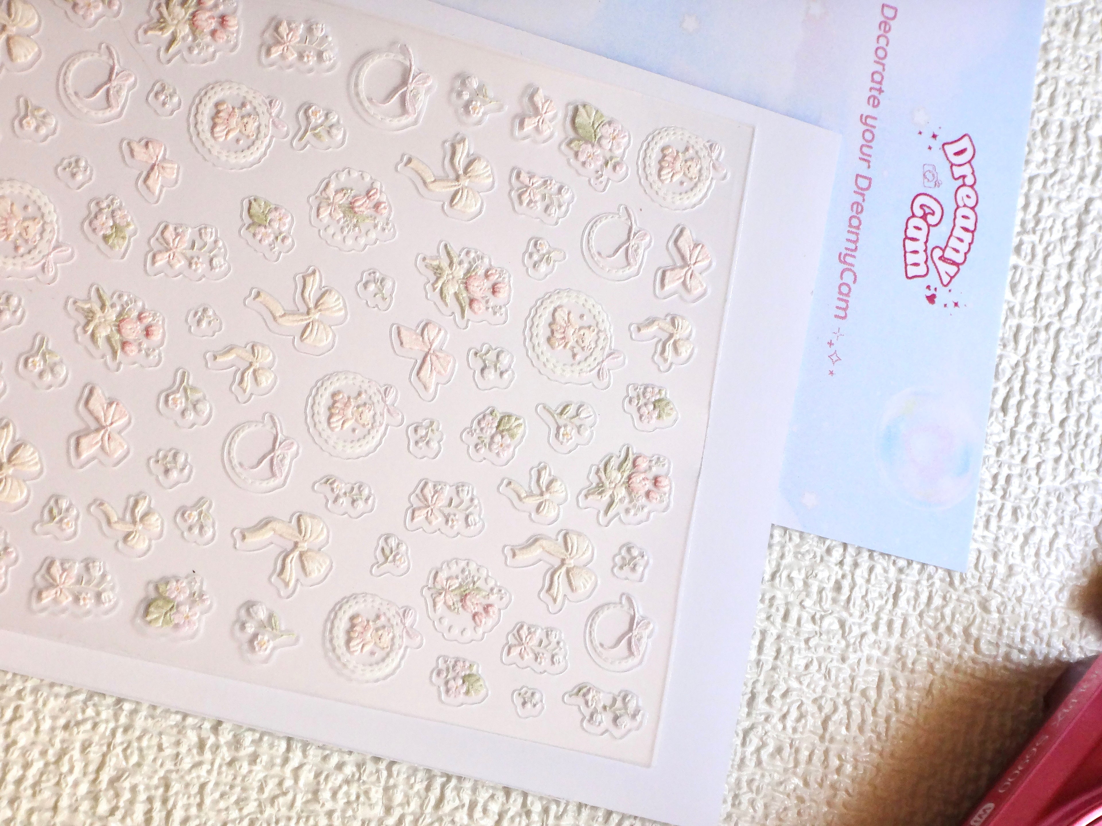 5D Camera Stickers – Bow & Hearts - Coquette Soft Pink