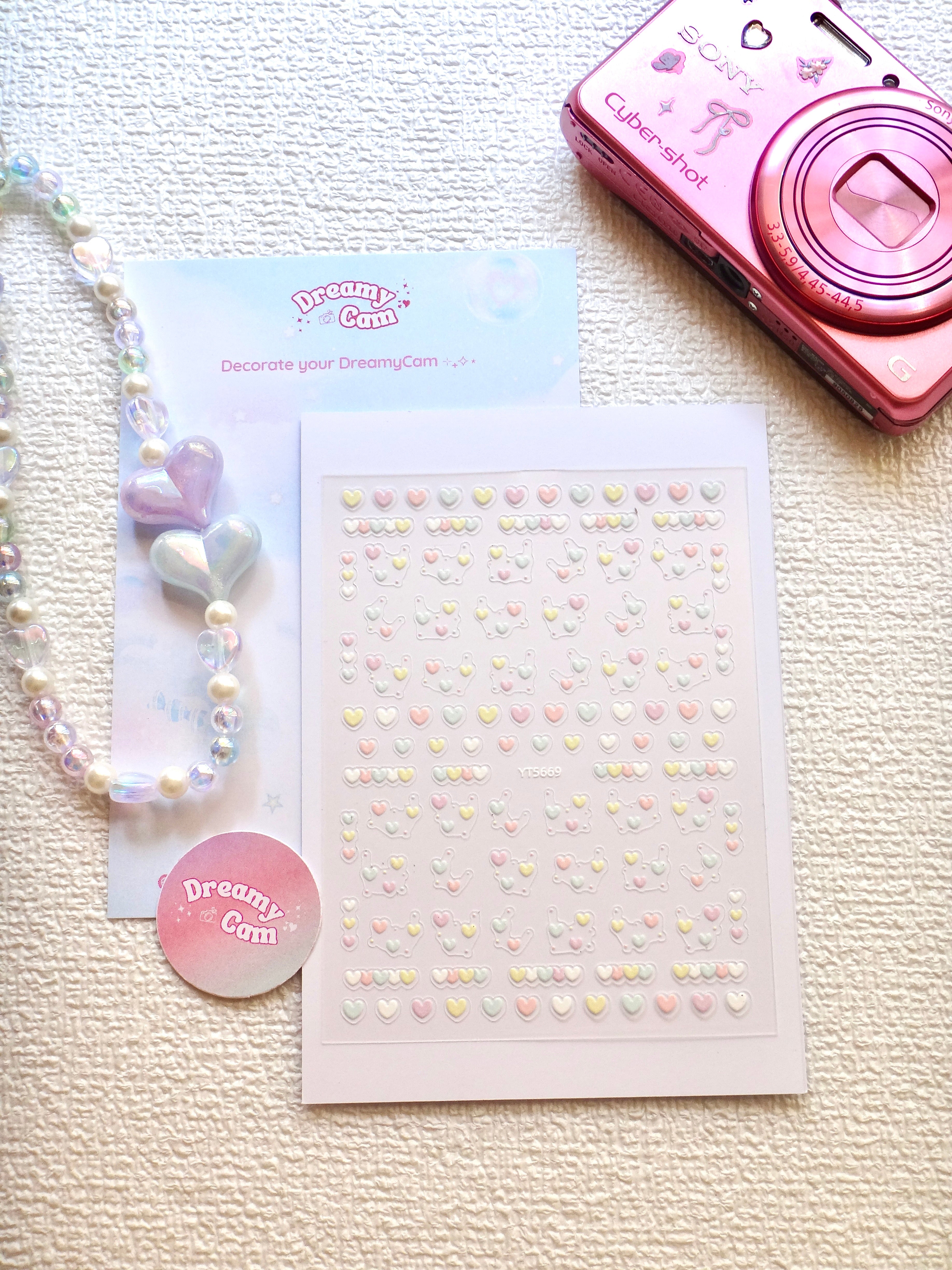 5D Camera Stickers – Bow & Hearts - Pastel Pink Hearts