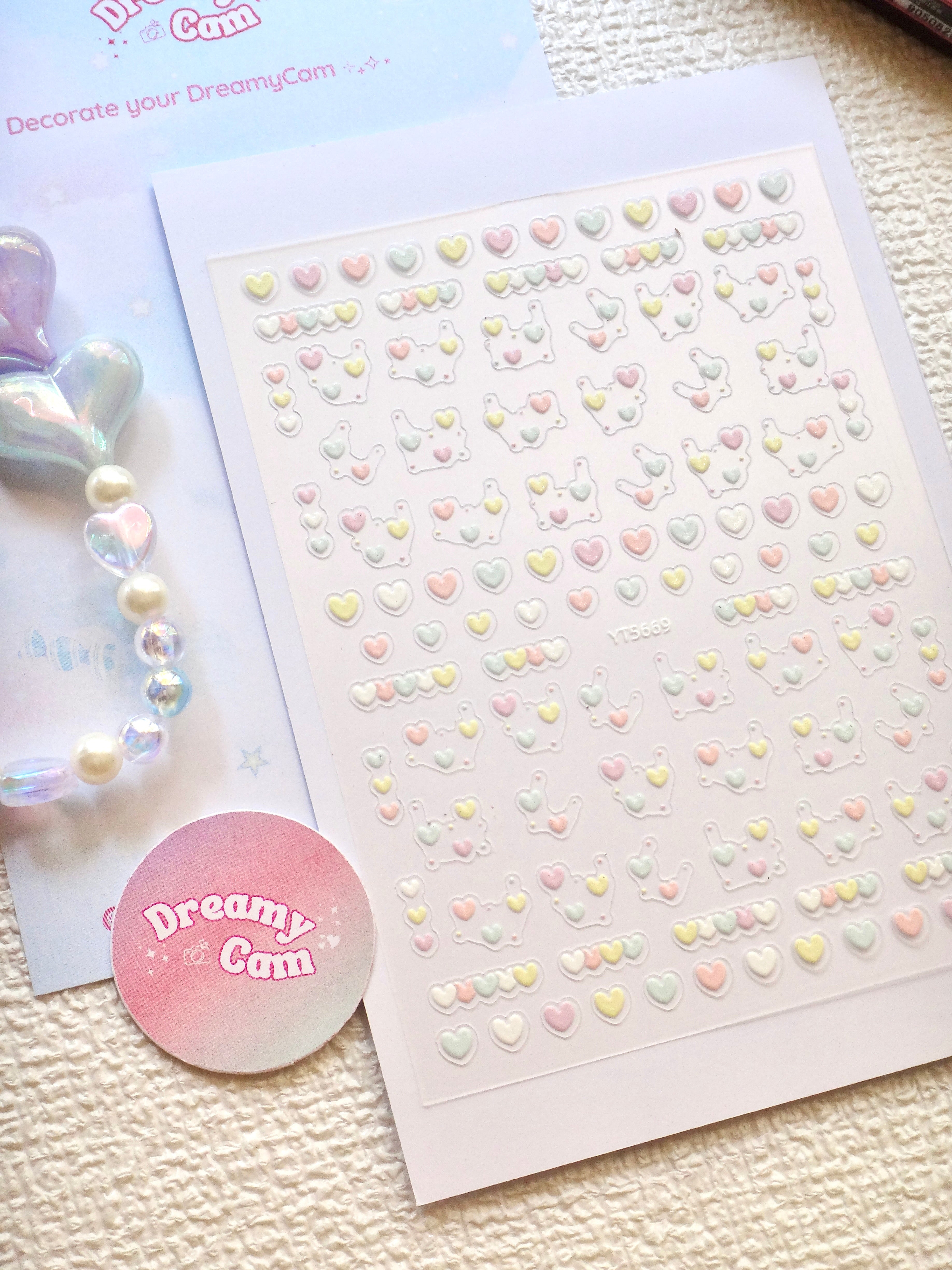 5D Camera Stickers – Bow & Hearts - Pastel Pink Hearts