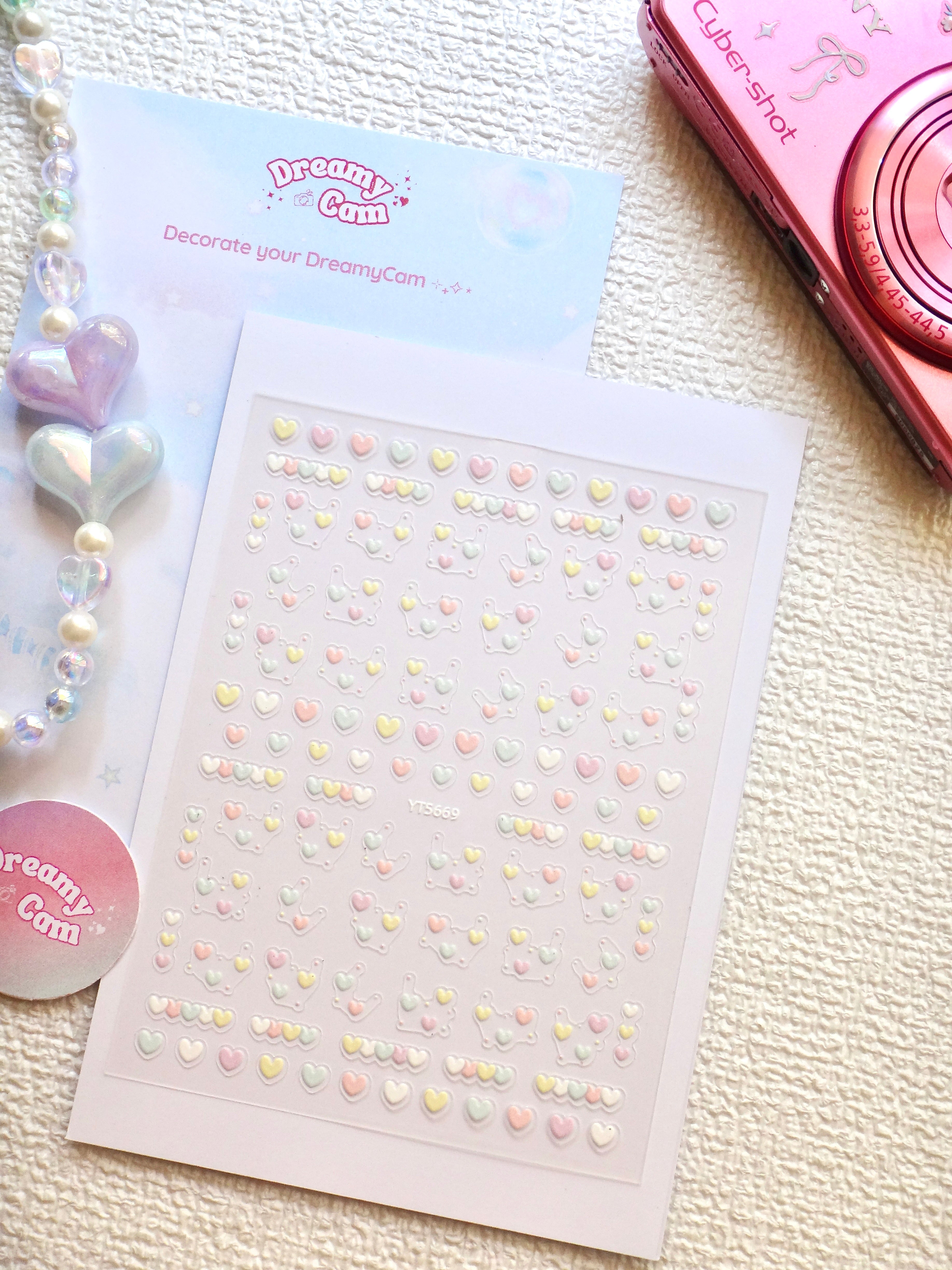5D Camera Stickers – Bow & Hearts - Pastel Pink Hearts