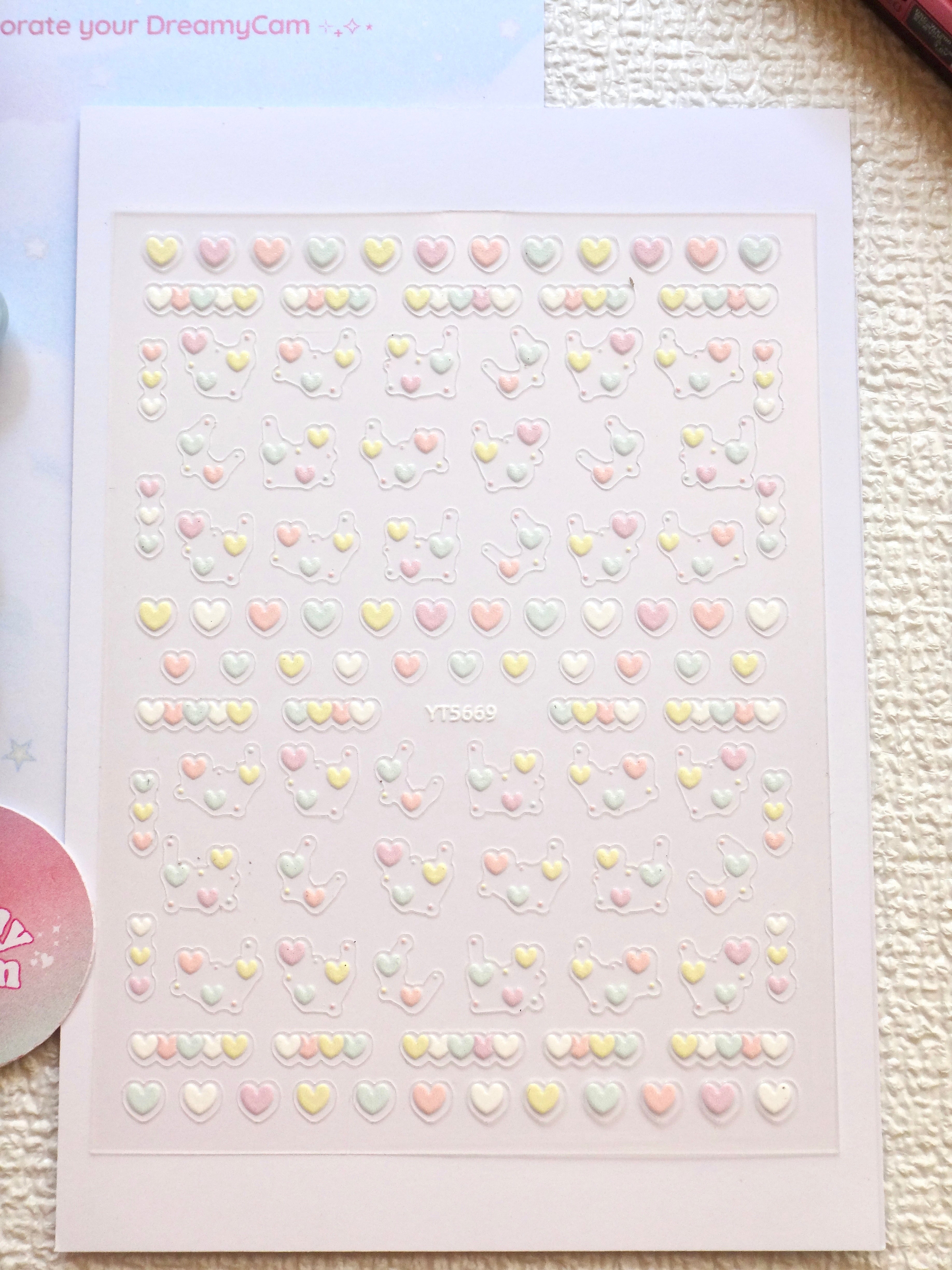 5D Camera Stickers – Bow & Hearts - Pastel Pink Hearts