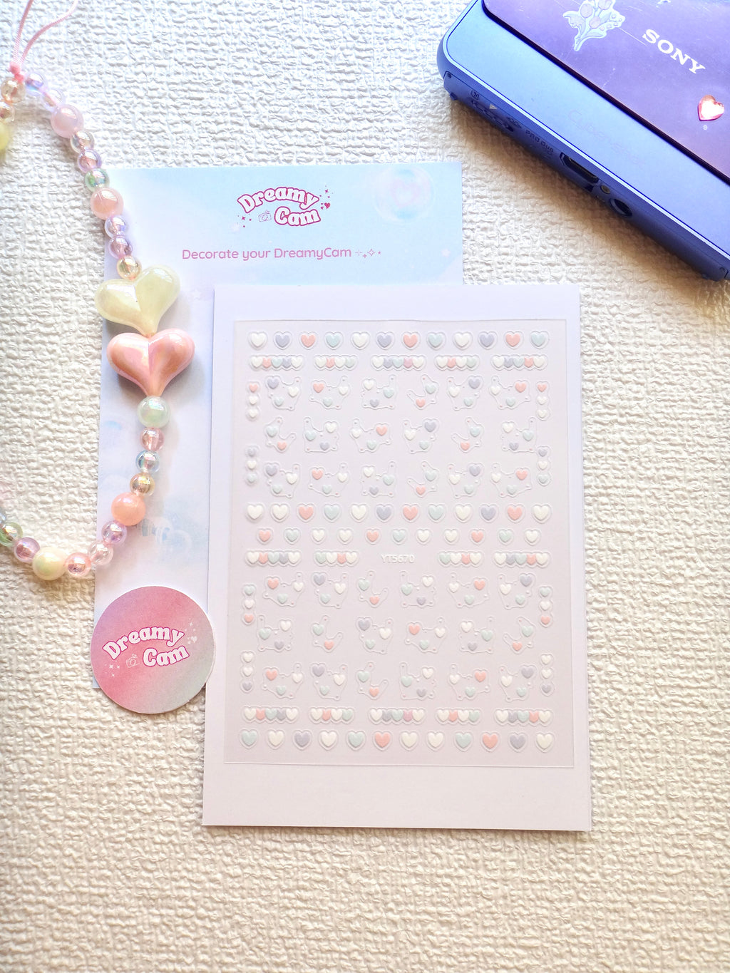 5D Camera Stickers – Bow & Hearts - Pastel Lilac Hearts