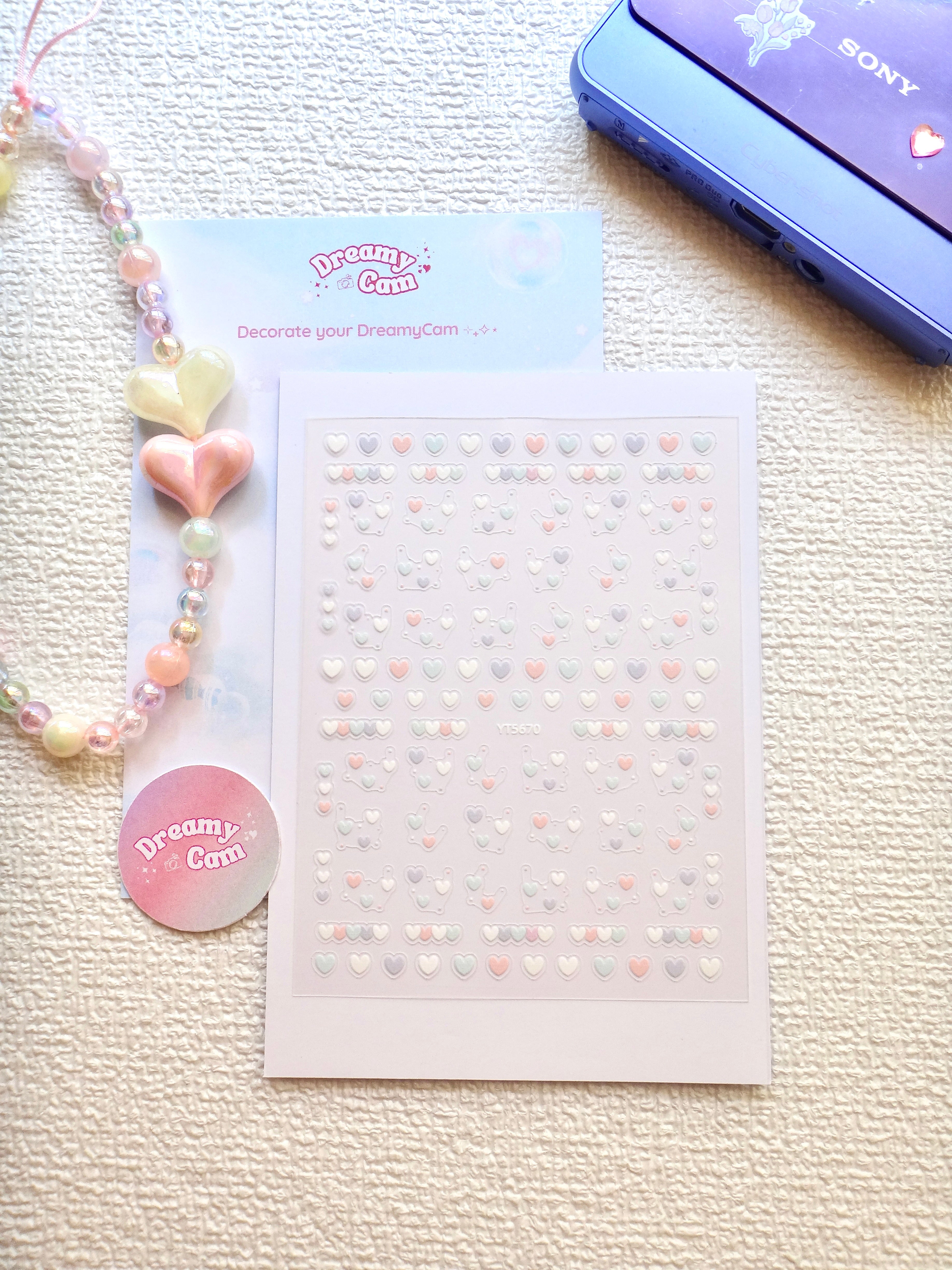 5D Camera Stickers – Bow & Hearts - Pastel Lilac Hearts