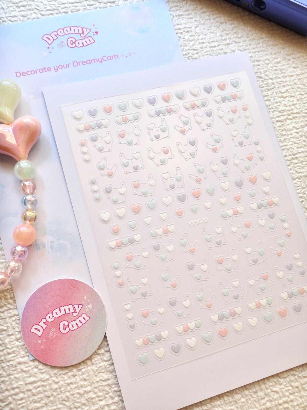 5D Camera Stickers – Bow & Hearts - Pastel Lilac Hearts