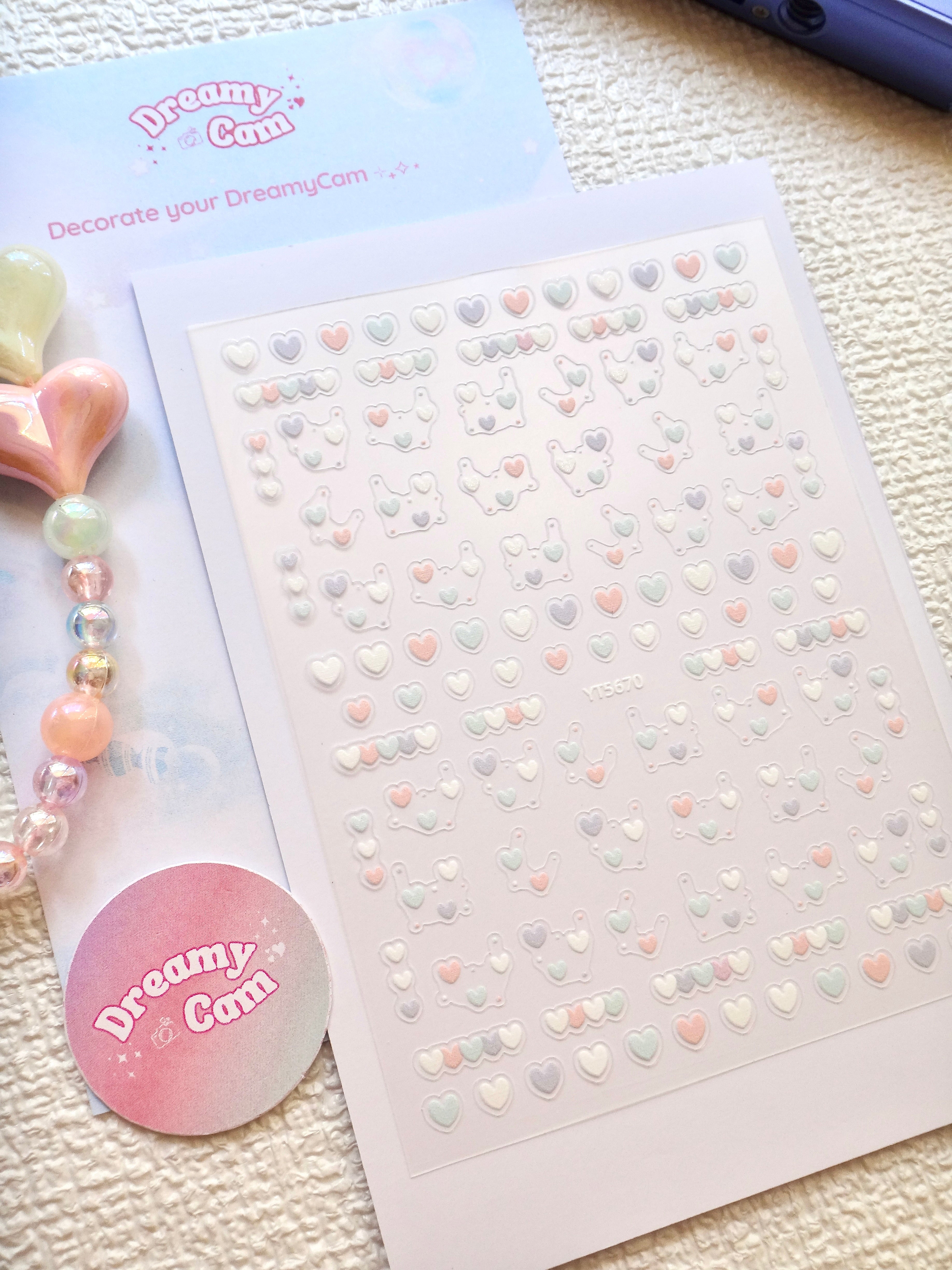 5D Camera Stickers – Bow & Hearts - Pastel Lilac Hearts
