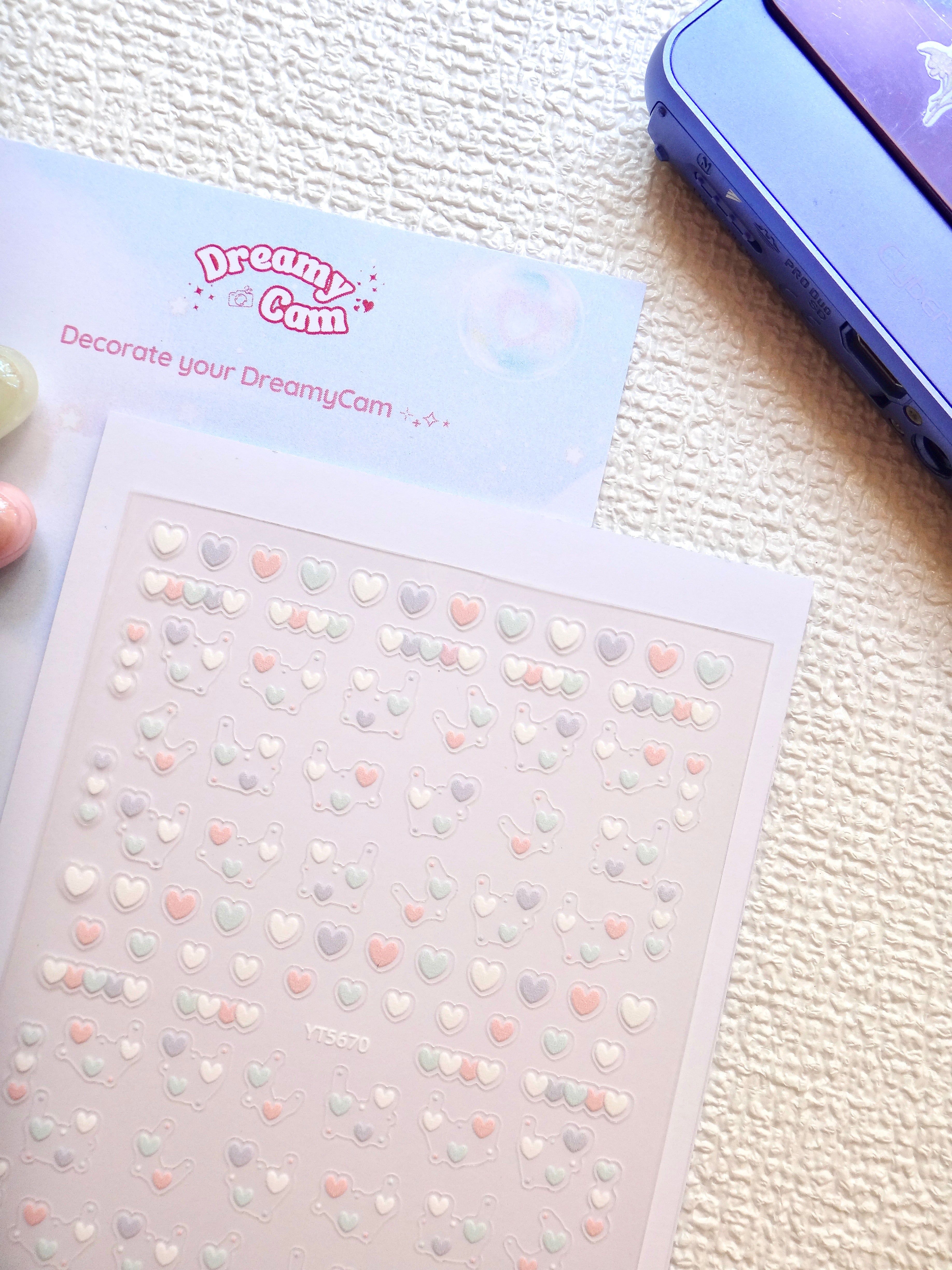 5D Camera Stickers – Bow & Hearts - Pastel Lilac Hearts