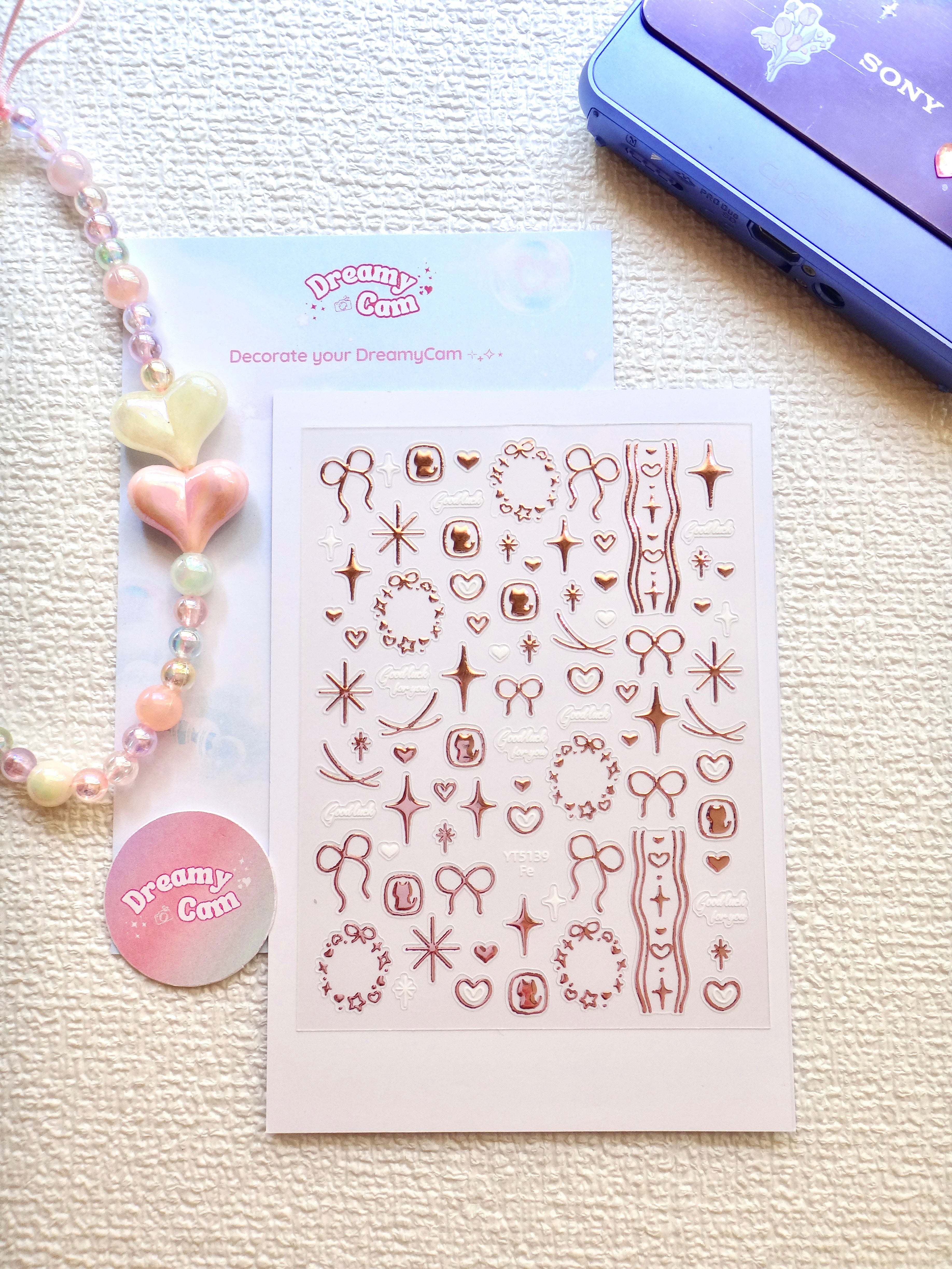5D Camera Stickers – Bow & Hearts - Metallic Rosegold Bow