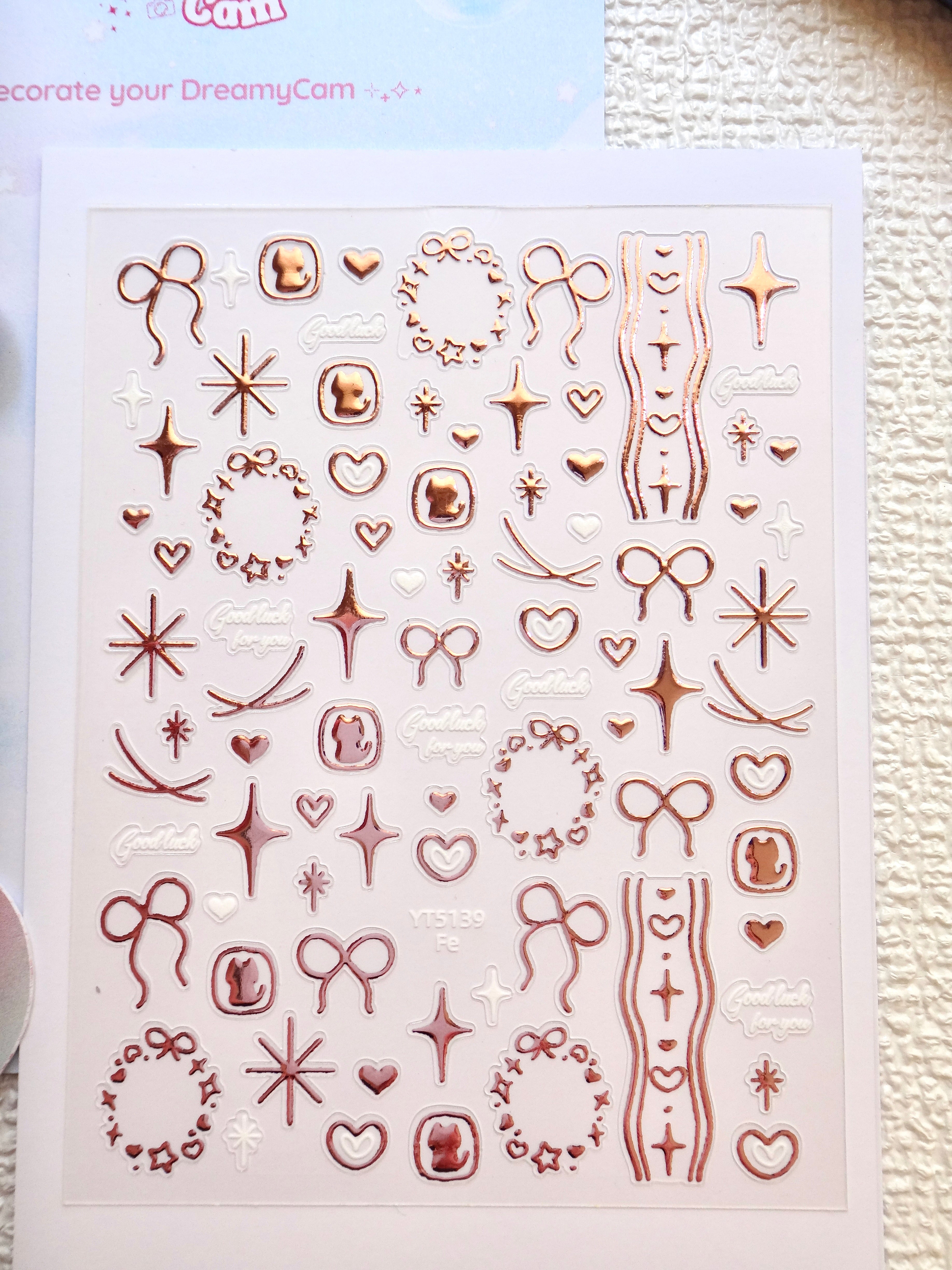 5D Camera Stickers – Bow & Hearts - Metallic Rosegold Bow
