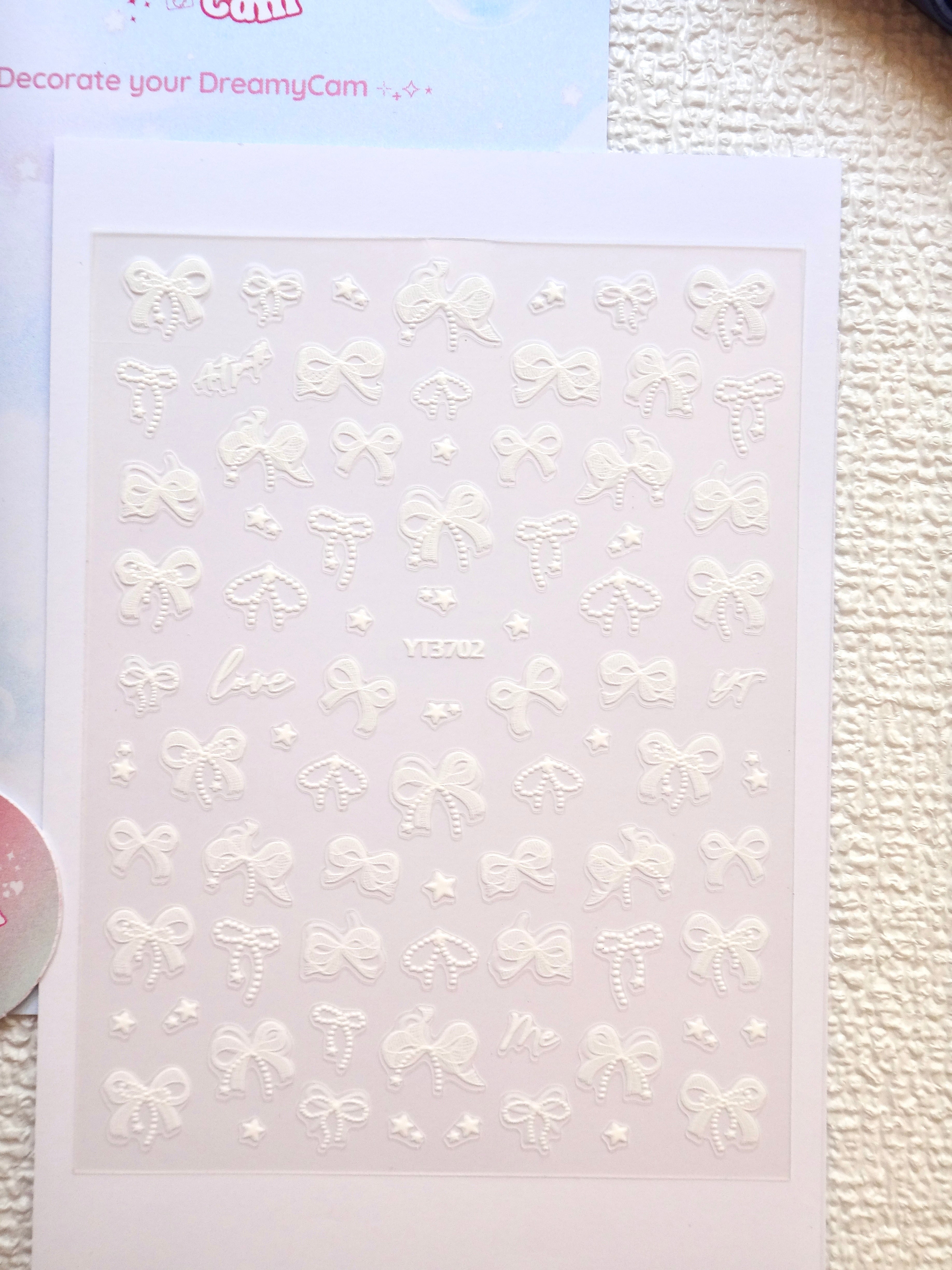5D Camera Stickers – Bow & Hearts - White Sparkle Bow