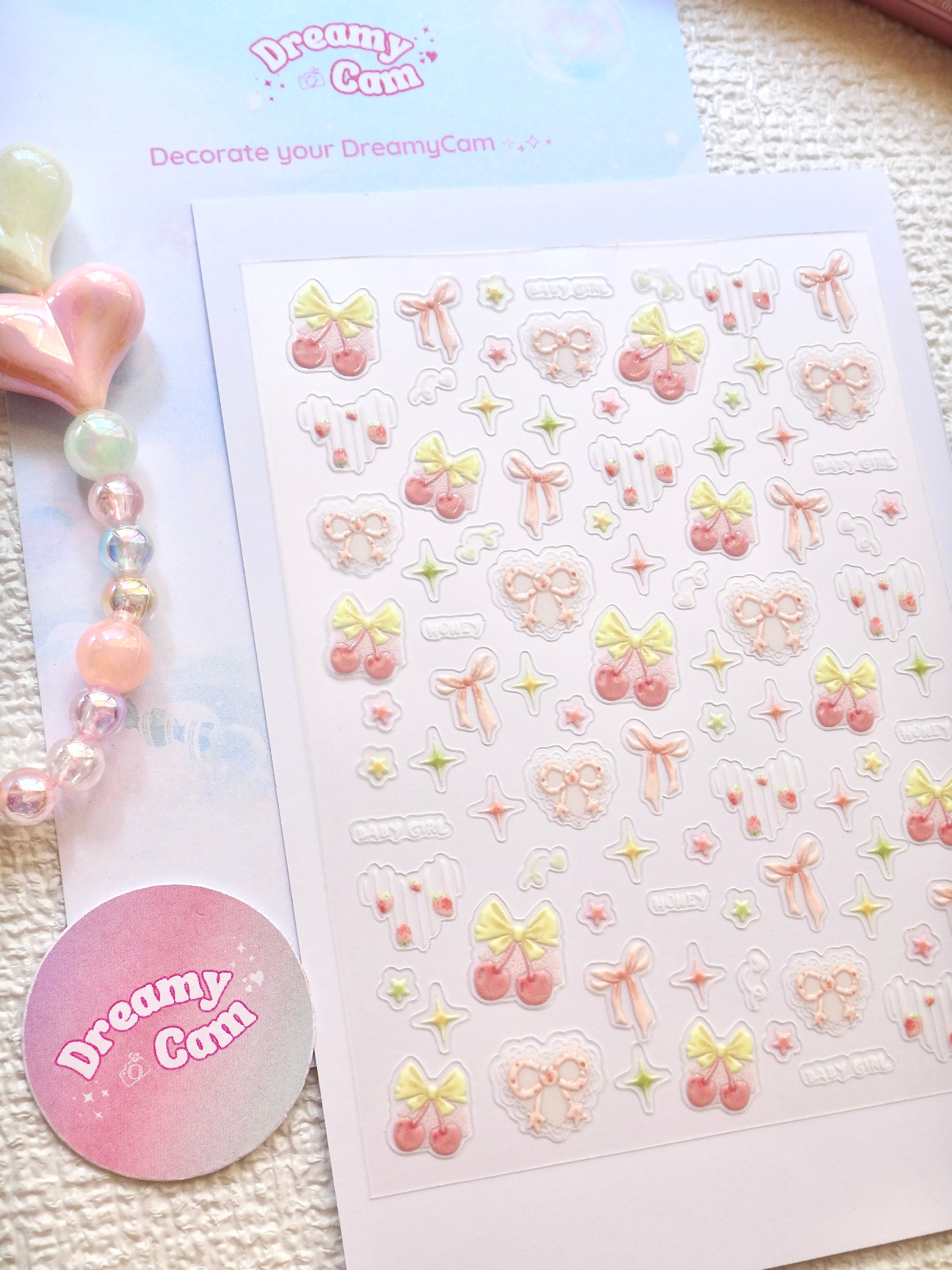 5D Camera Stickers – Bow & Hearts - Cherry Pink Bow