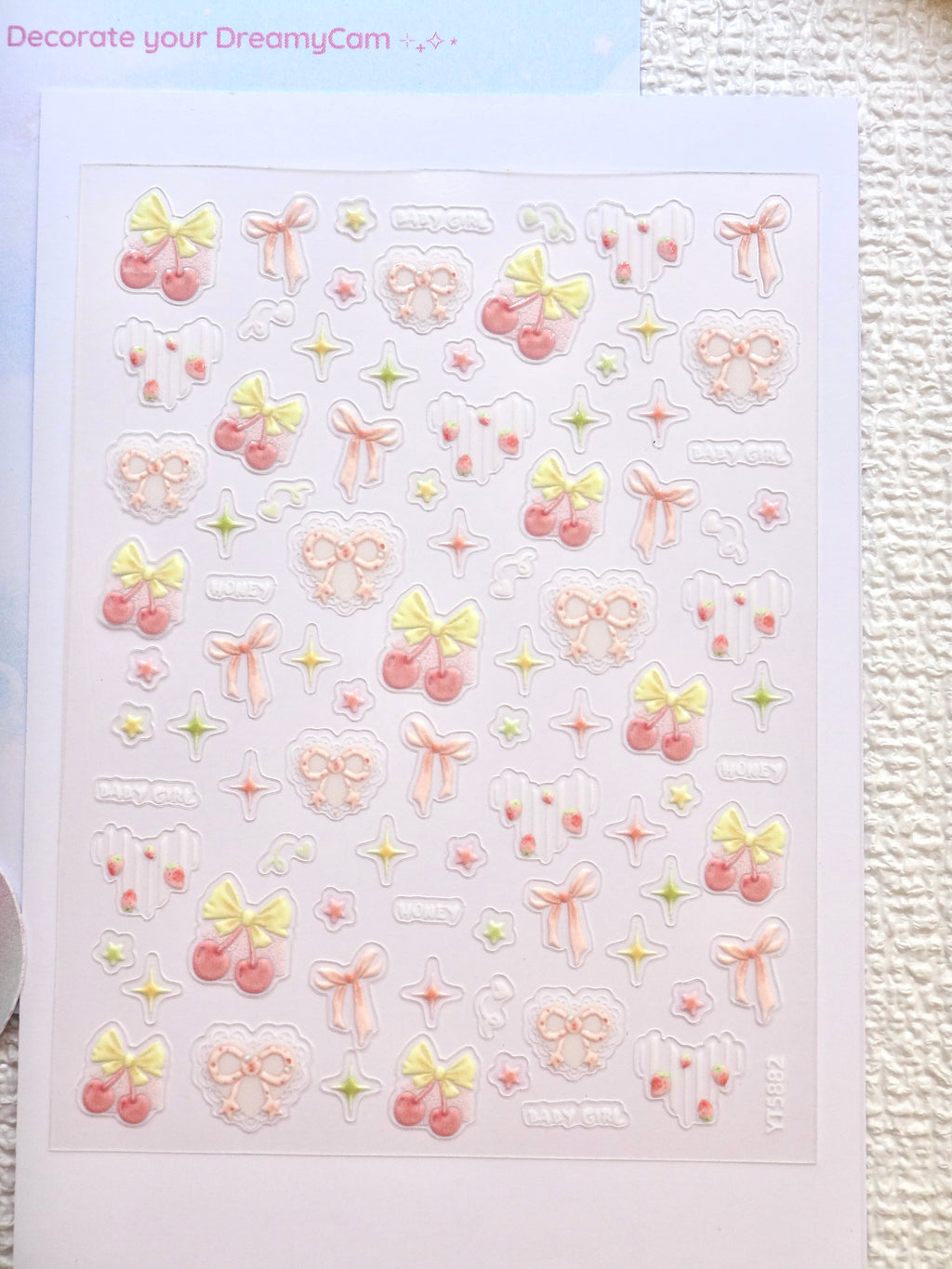 5D Camera Stickers – Bow & Hearts - Cherry Pink Bow