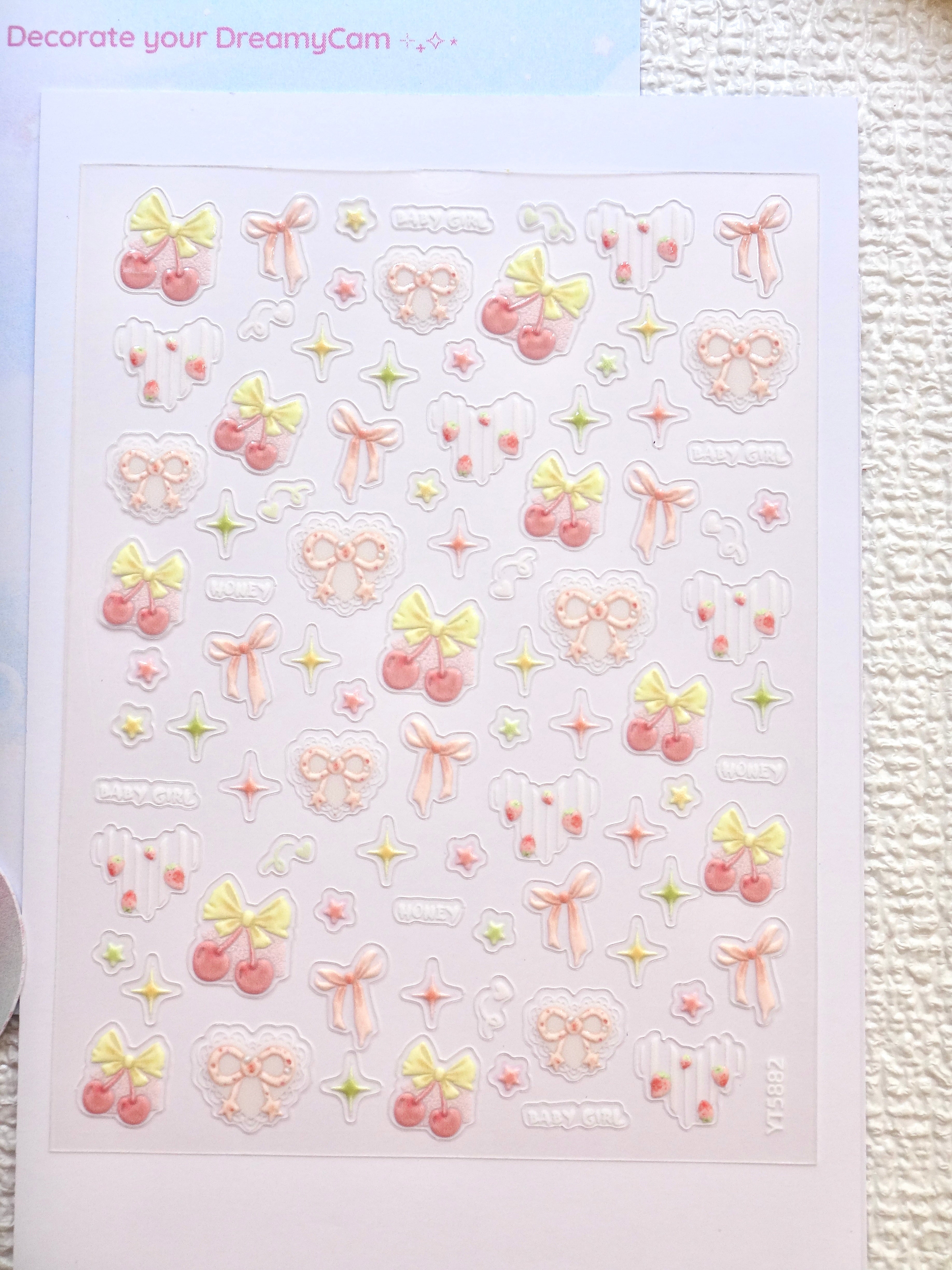 5D Camera Stickers – Bow & Hearts - Cherry Pink Bow