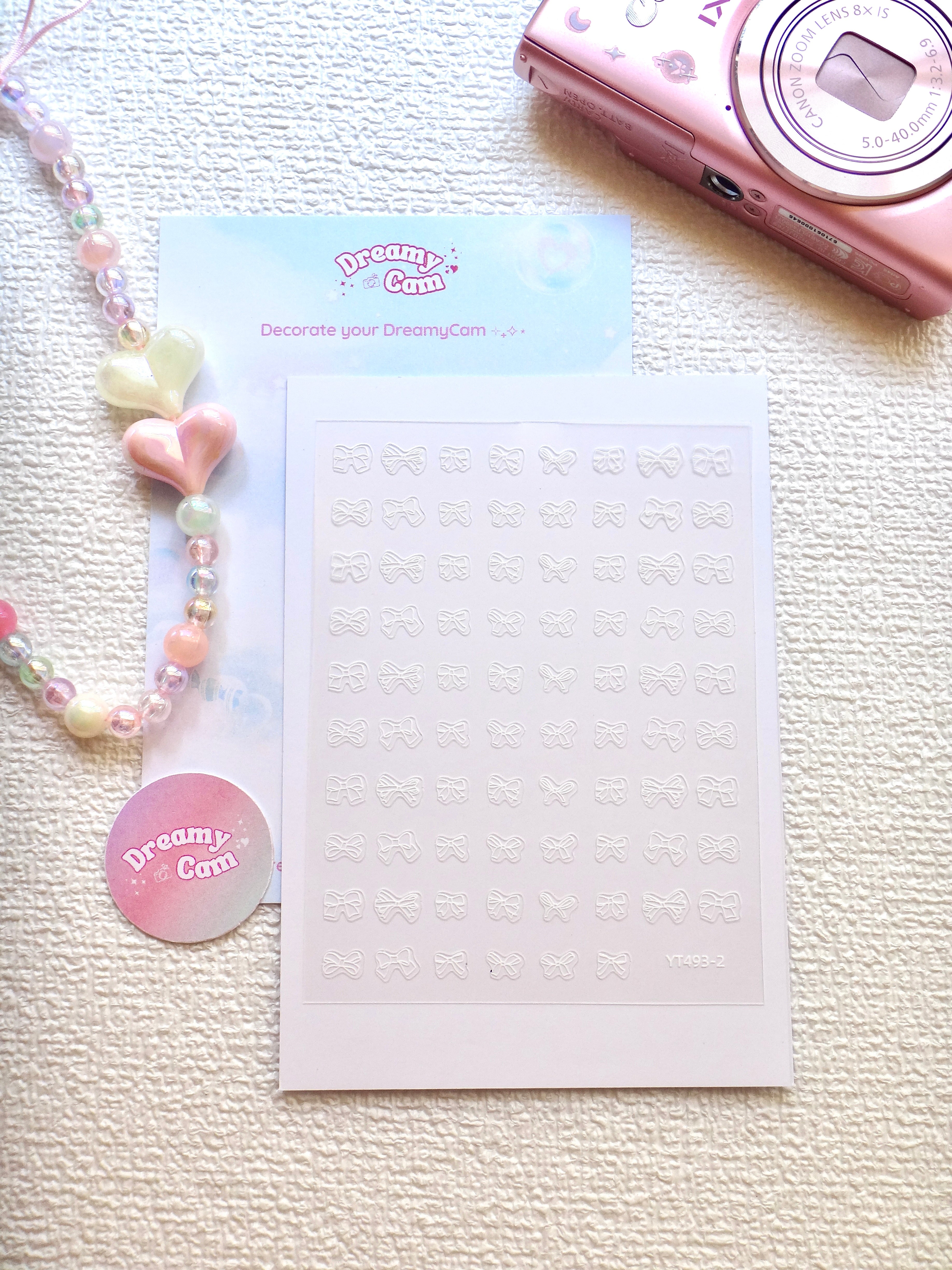 5D Camera Stickers – Bow & Hearts - White Small Bow