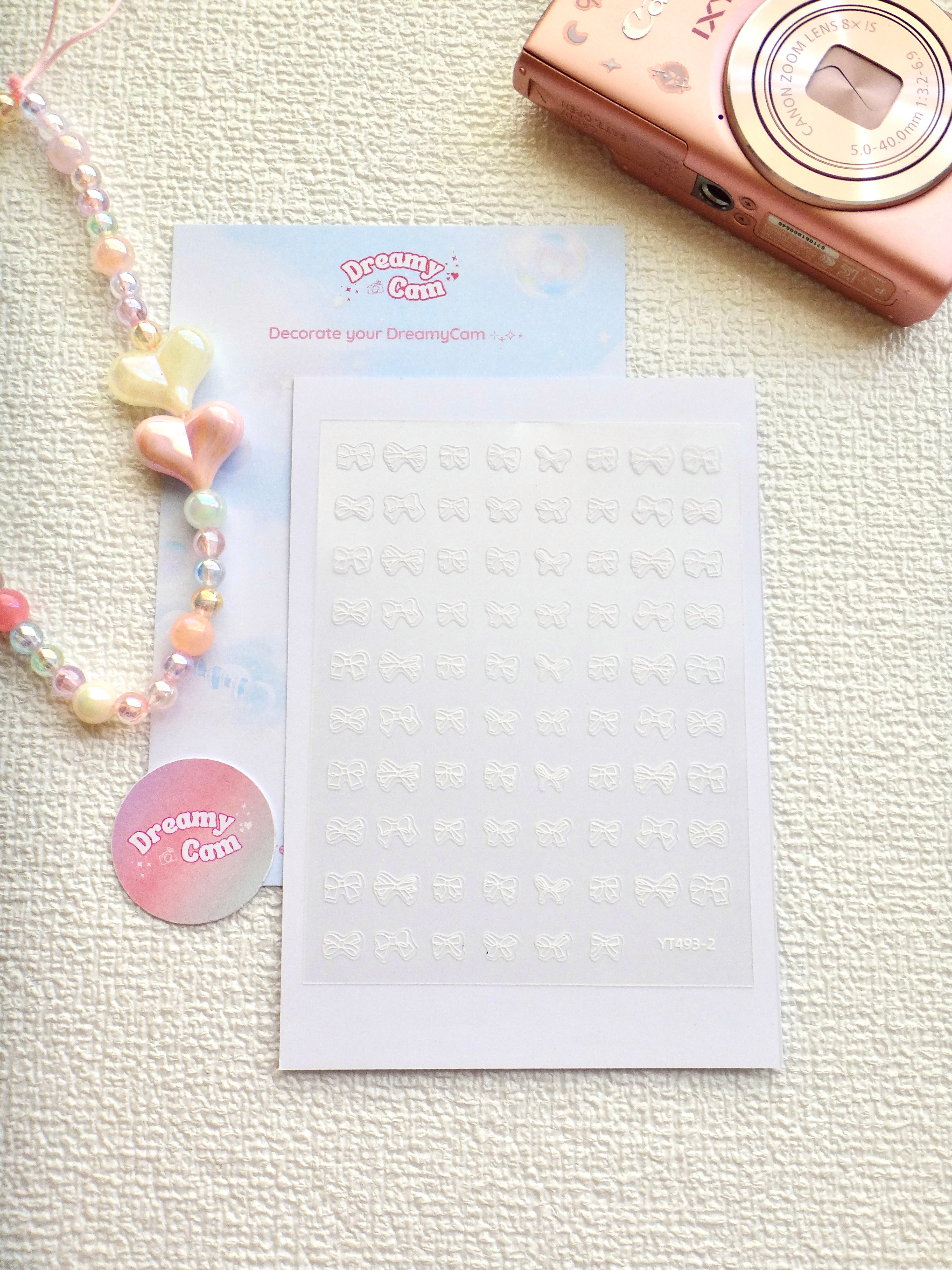 5D Camera Stickers – Bow & Hearts - White Small Bow