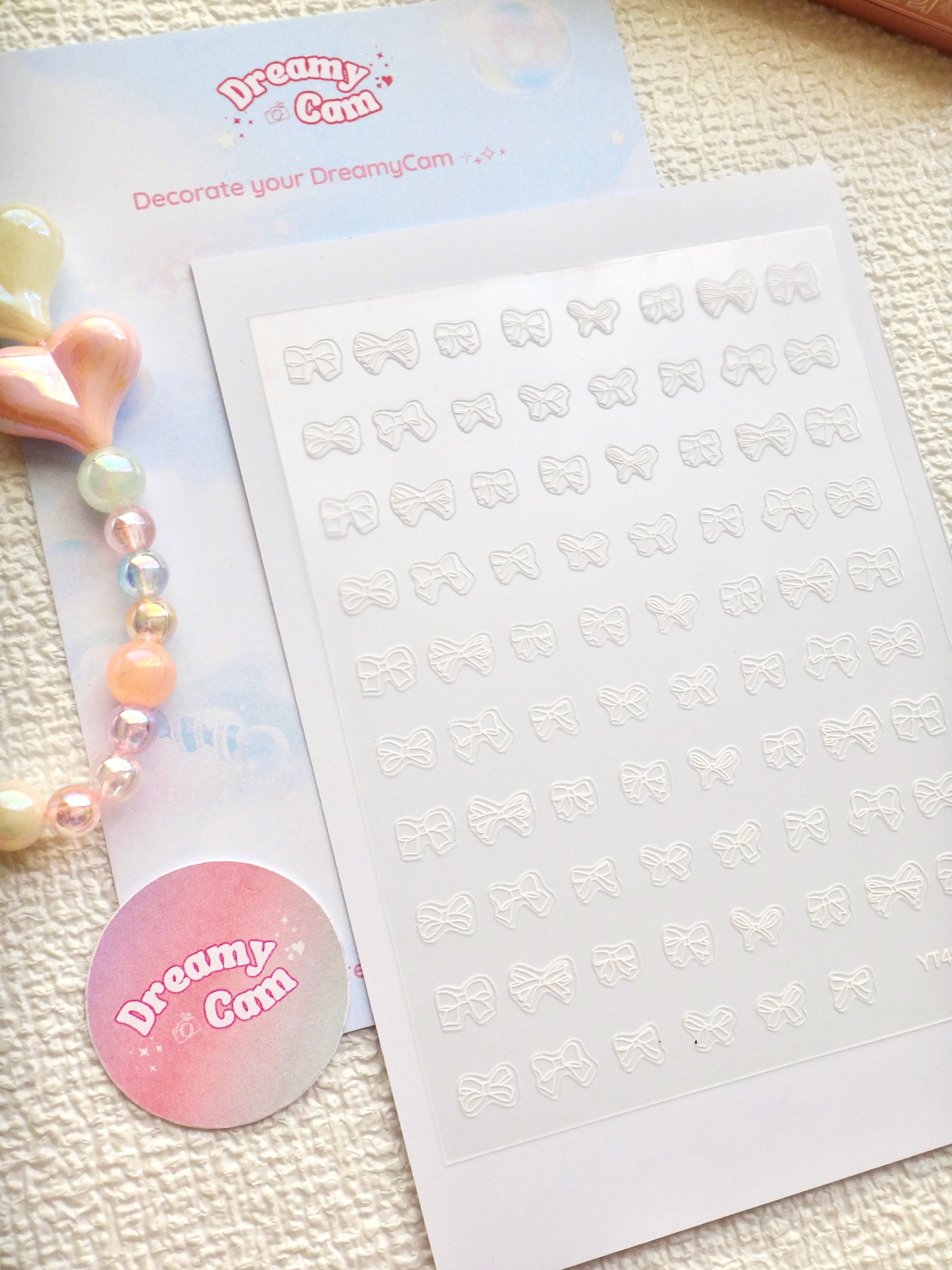 5D Camera Stickers – Bow & Hearts - White Small Bow