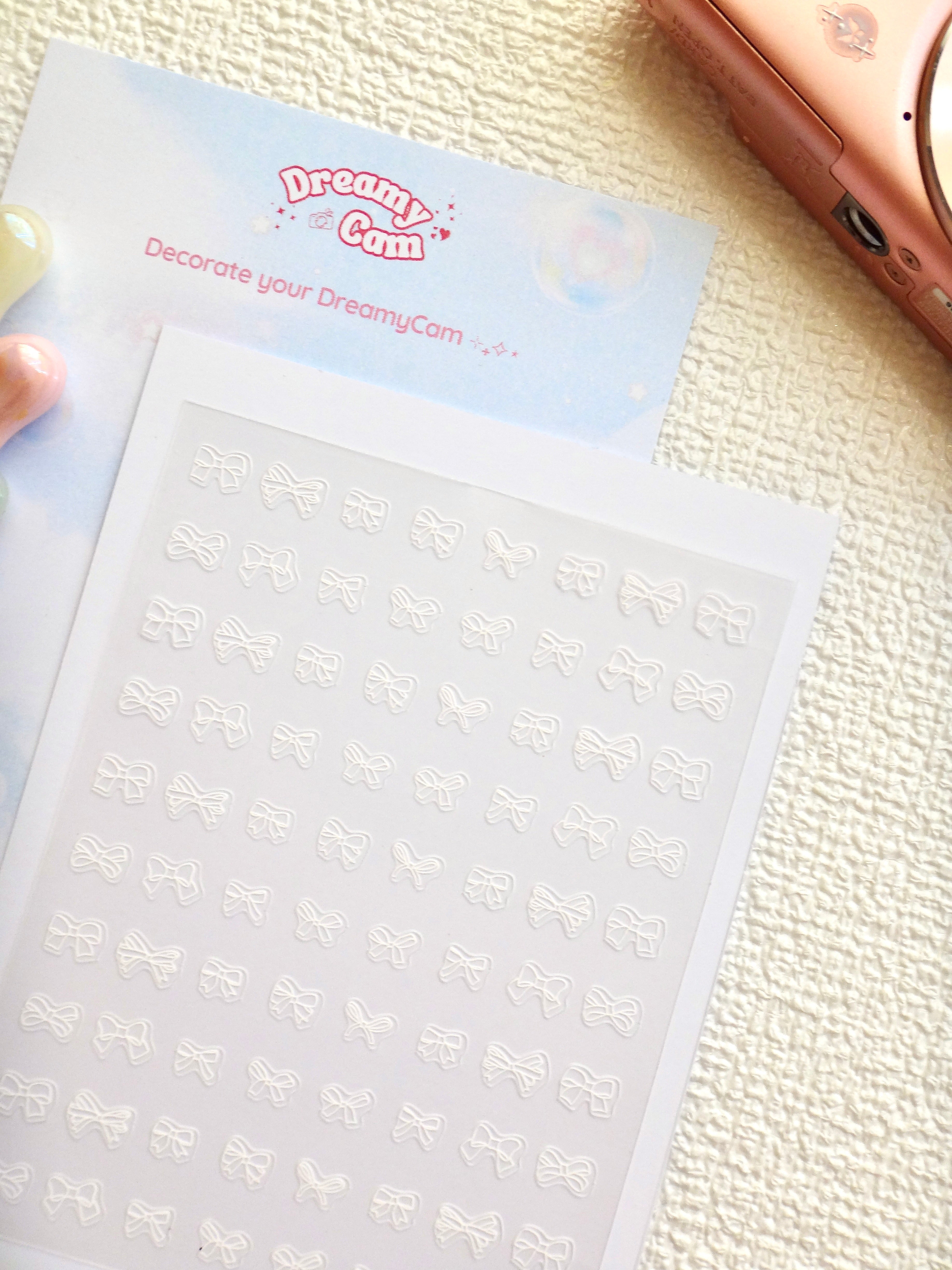 5D Camera Stickers – Bow & Hearts - White Small Bow