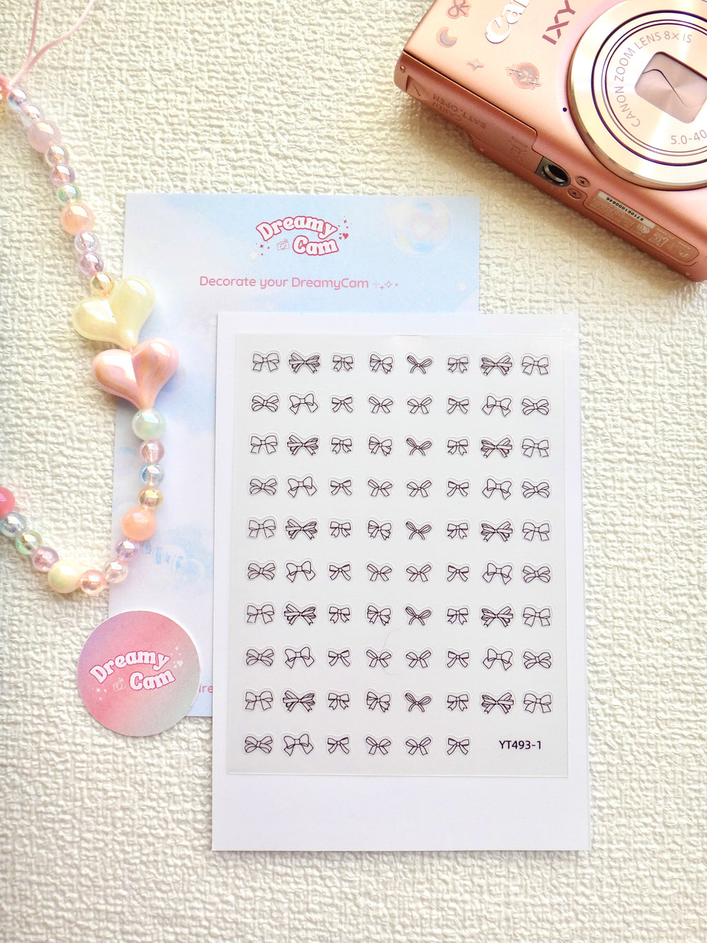 5D Camera Stickers – Bow & Hearts - Black Small Bow