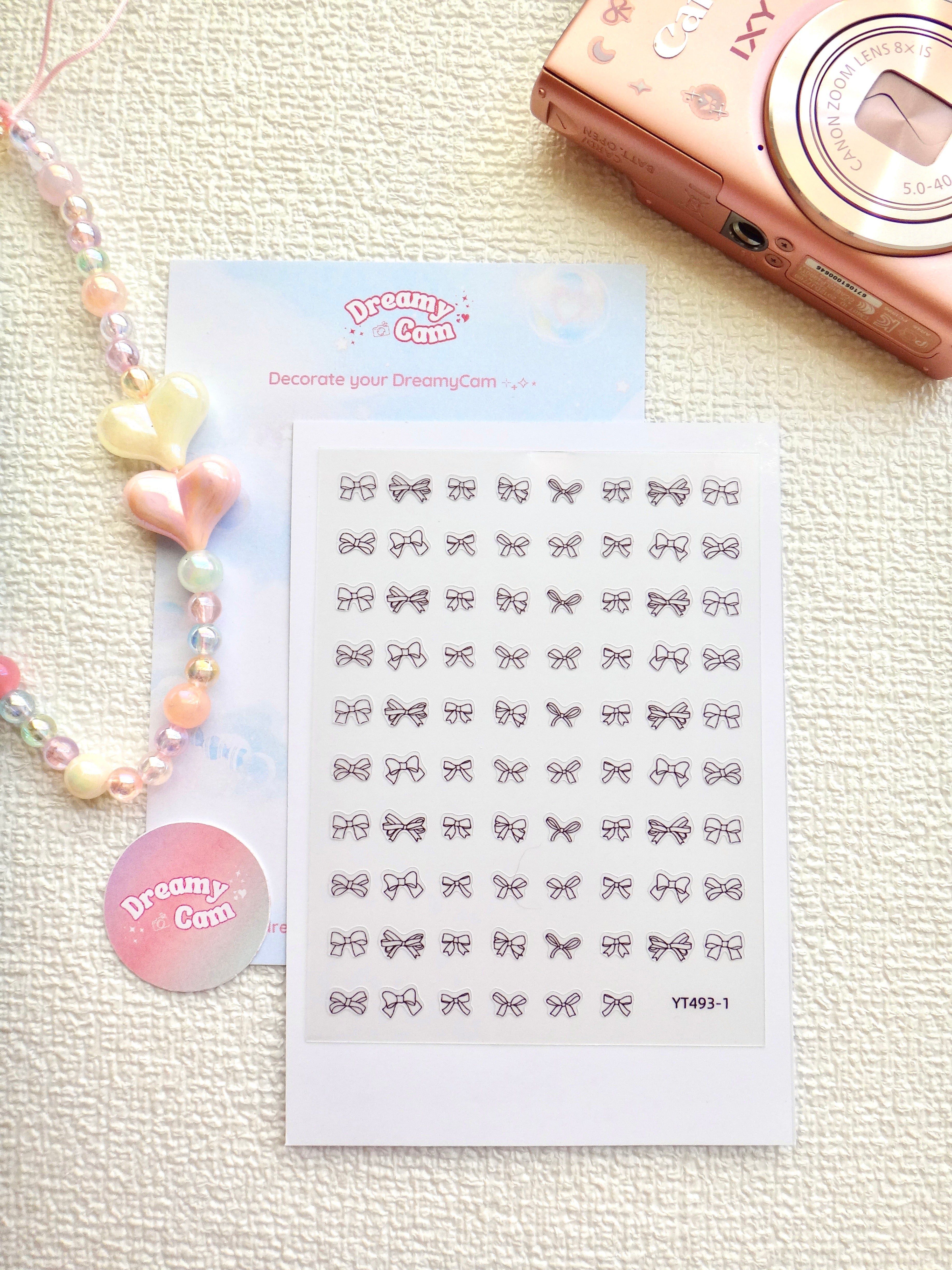 5D Camera Stickers – Bow & Hearts - Black Small Bow