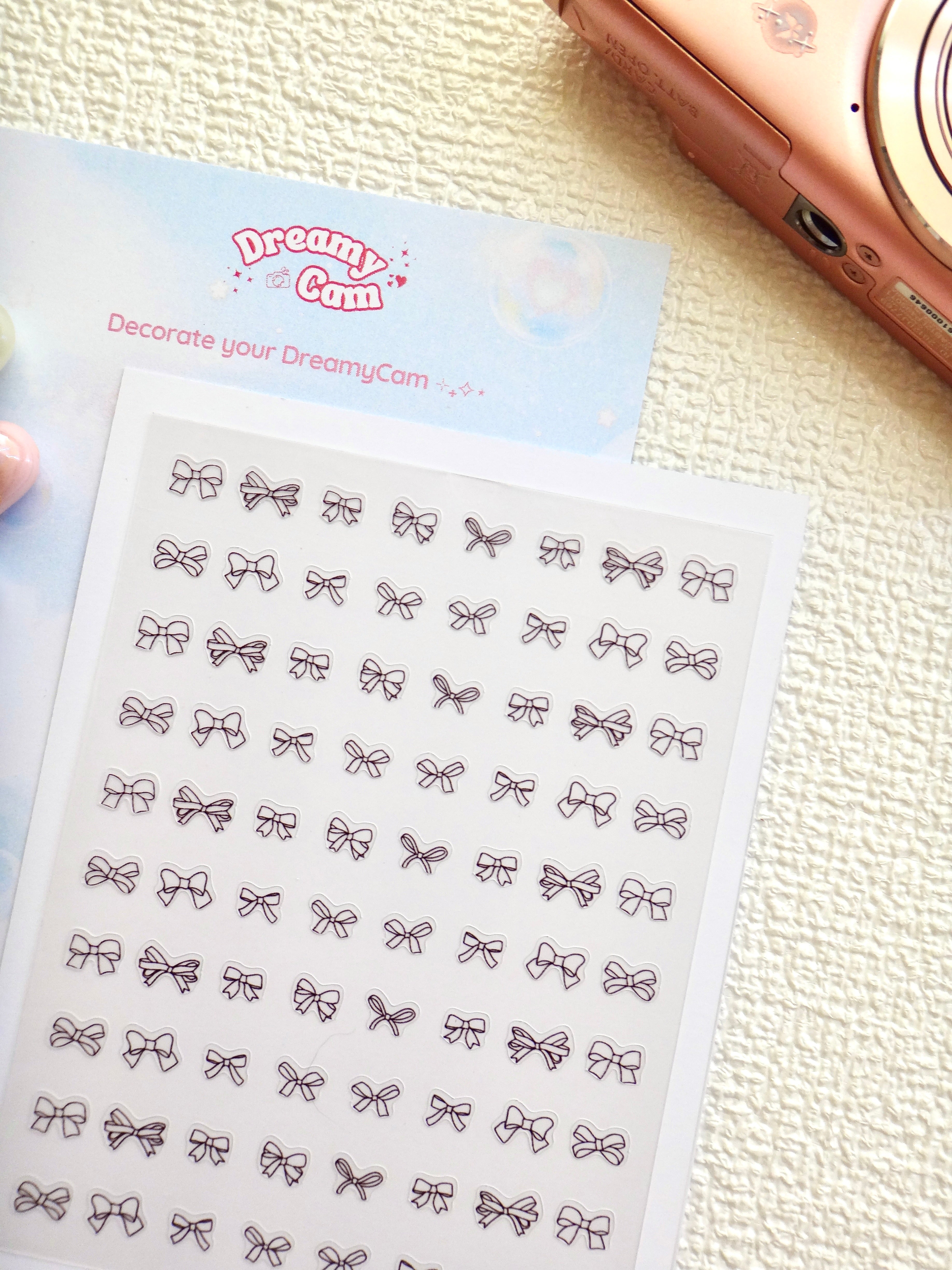 5D Camera Stickers – Bow & Hearts - Black Small Bow