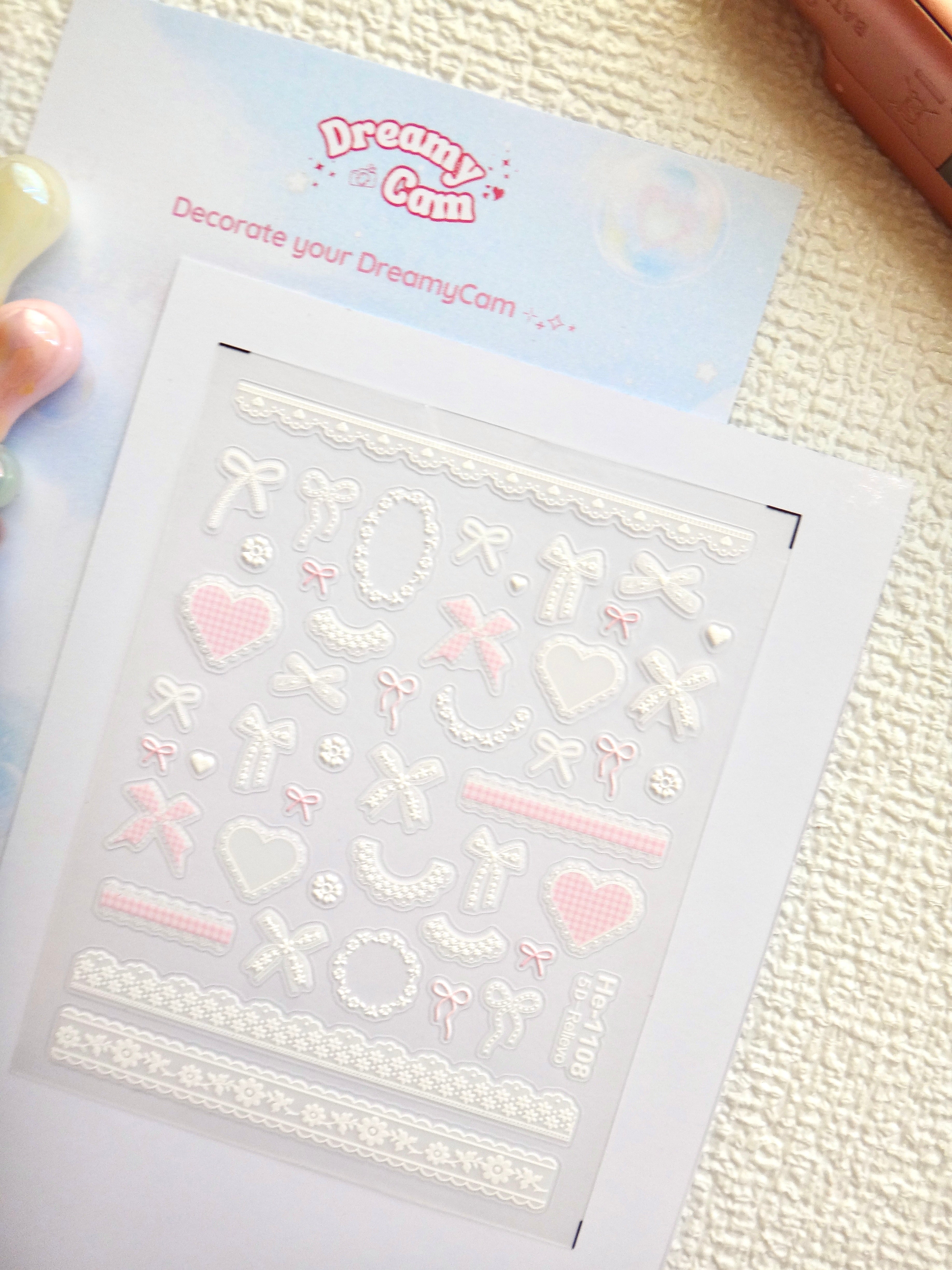 5D Camera Stickers – Bow & Hearts - Pink Lace Coquette