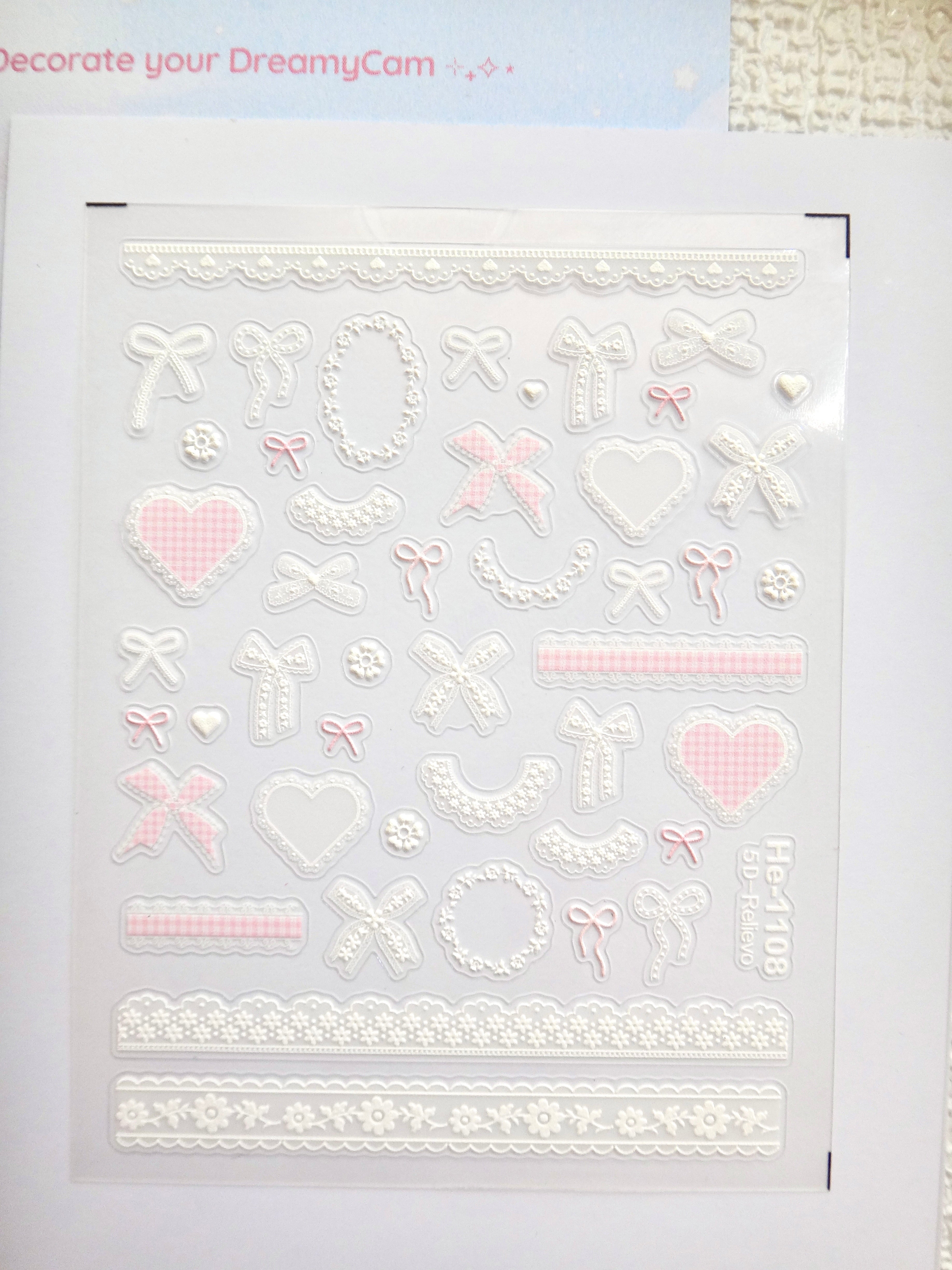 5D Camera Stickers – Bow & Hearts - Pink Lace Coquette