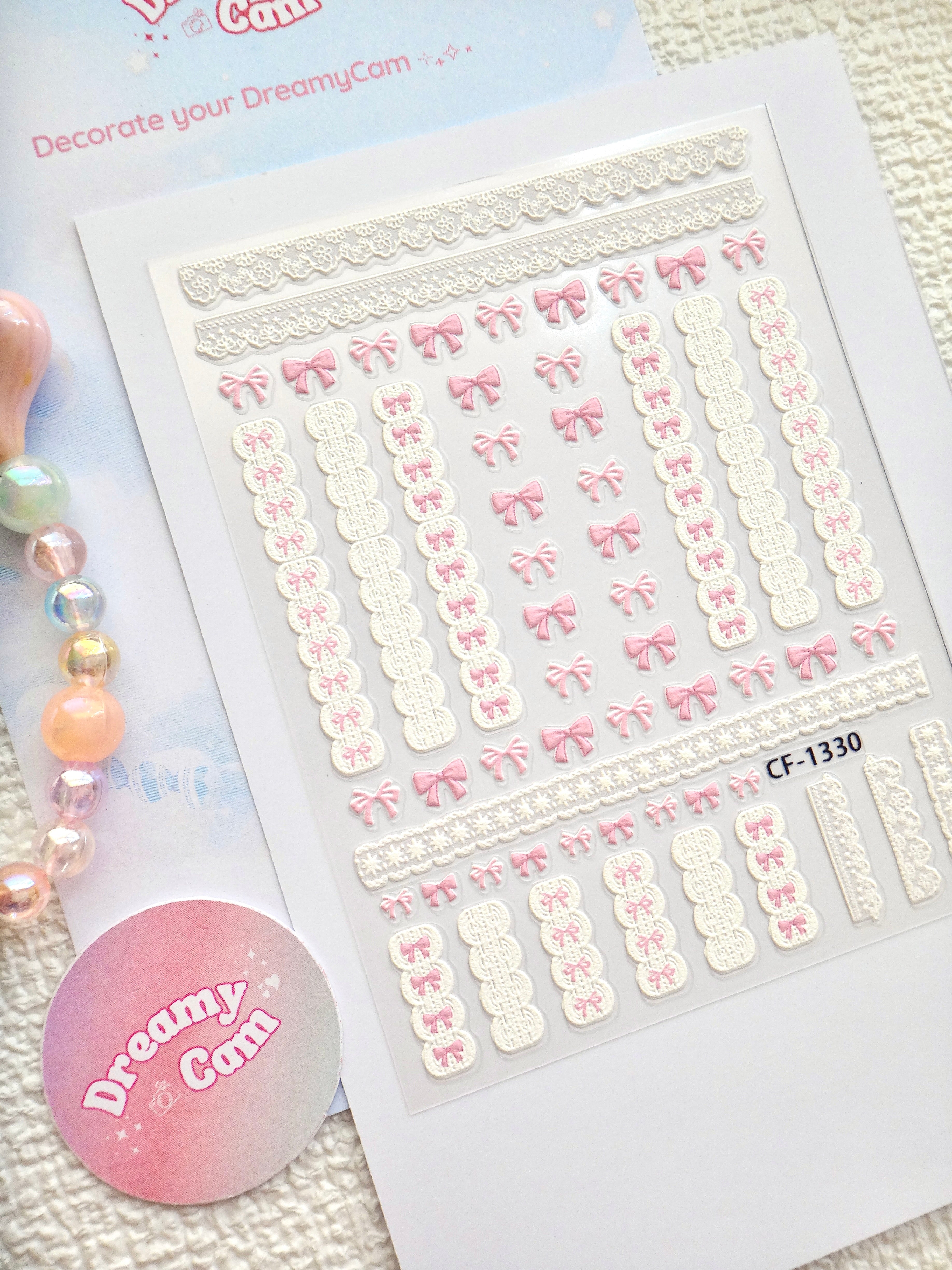 5D Camera Stickers – Bow & Hearts - Pink Lace