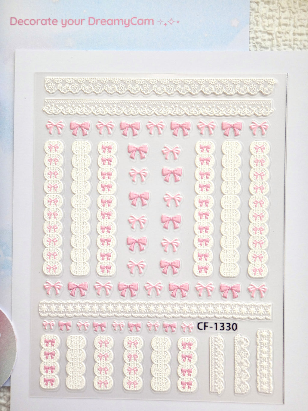 5D Camera Stickers – Bow & Hearts - Pink Lace