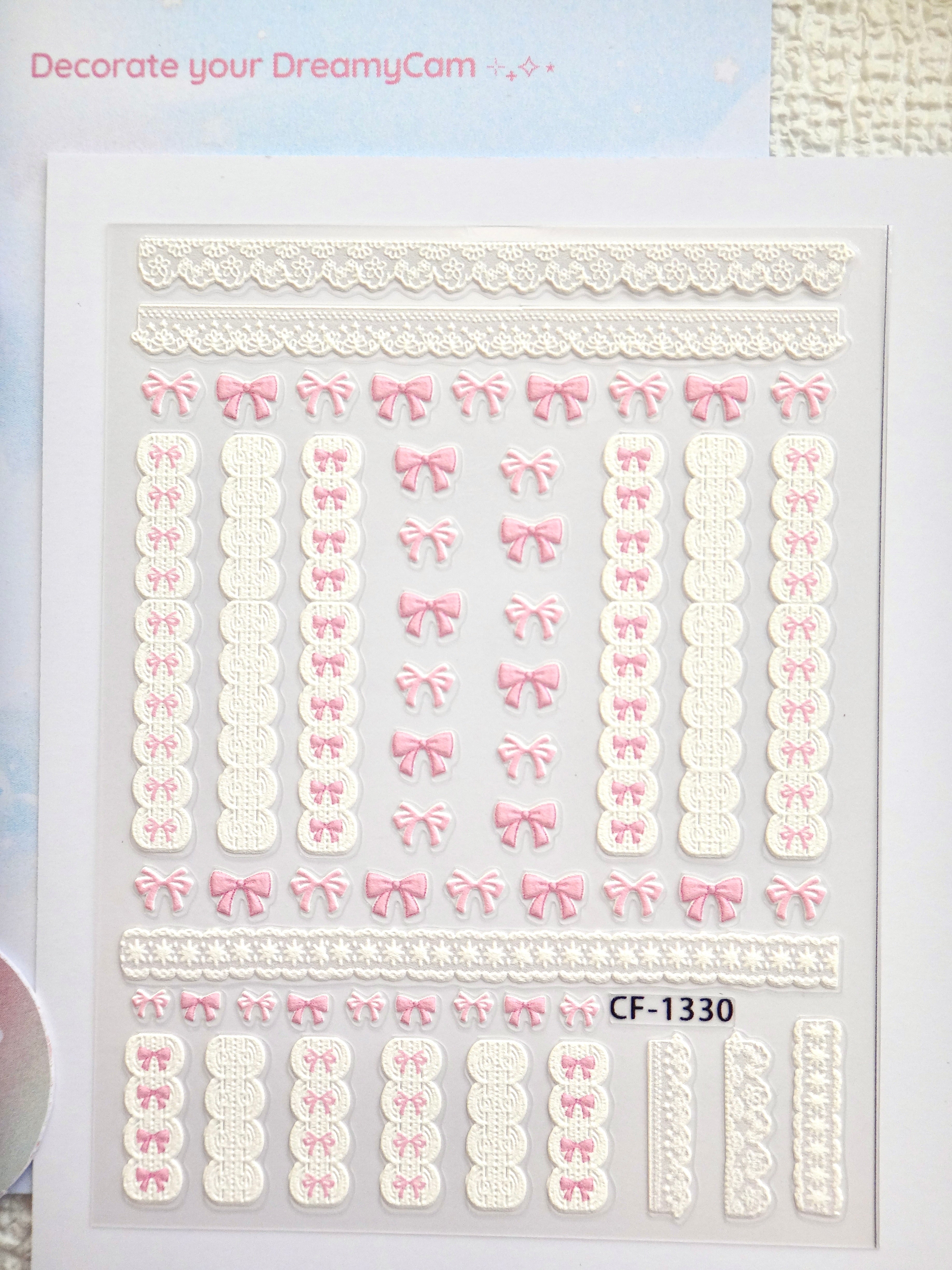 5D Camera Stickers – Bow & Hearts - Pink Lace