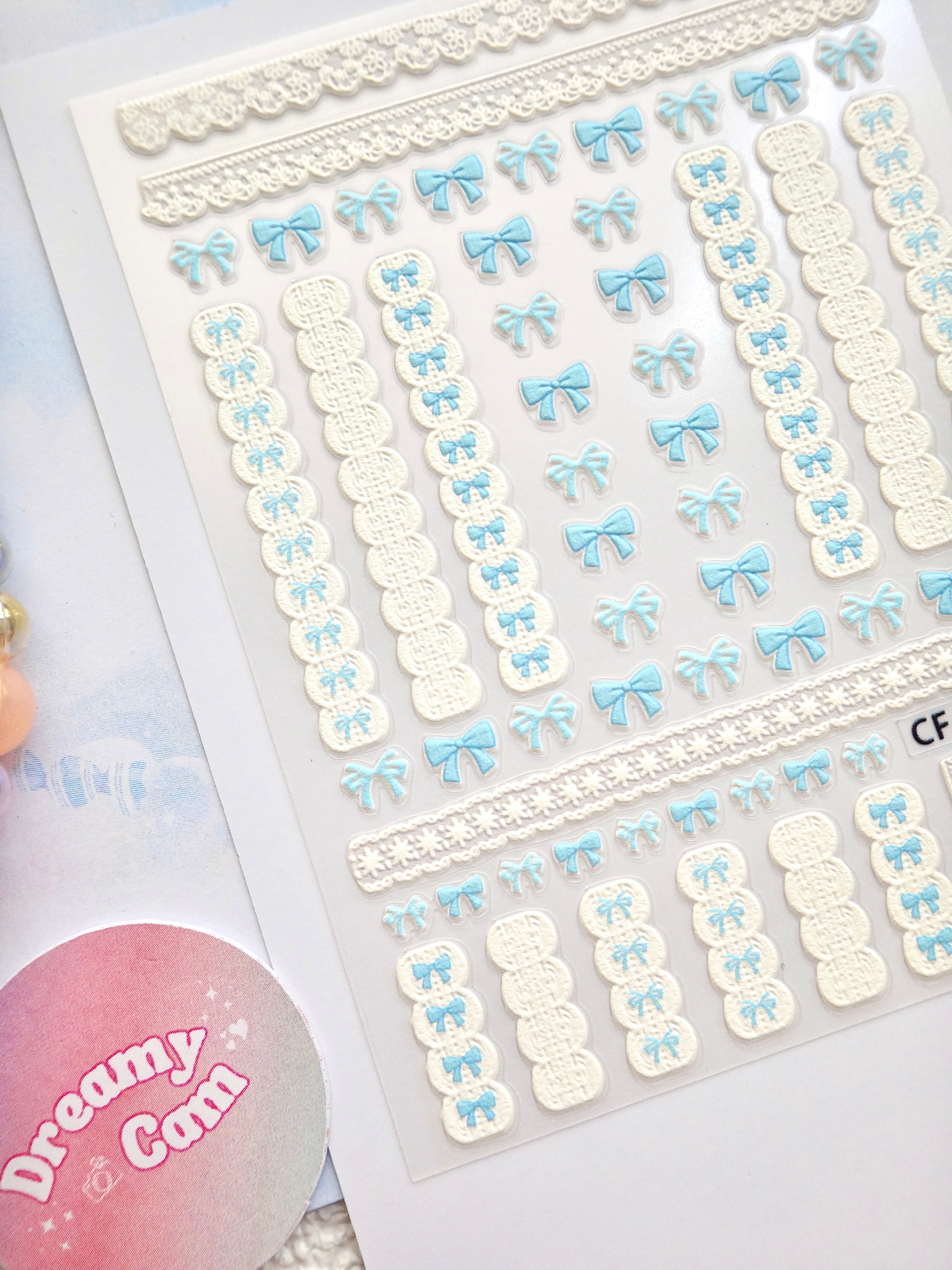 5D Camera Stickers – Bow & Hearts - Blue Lace