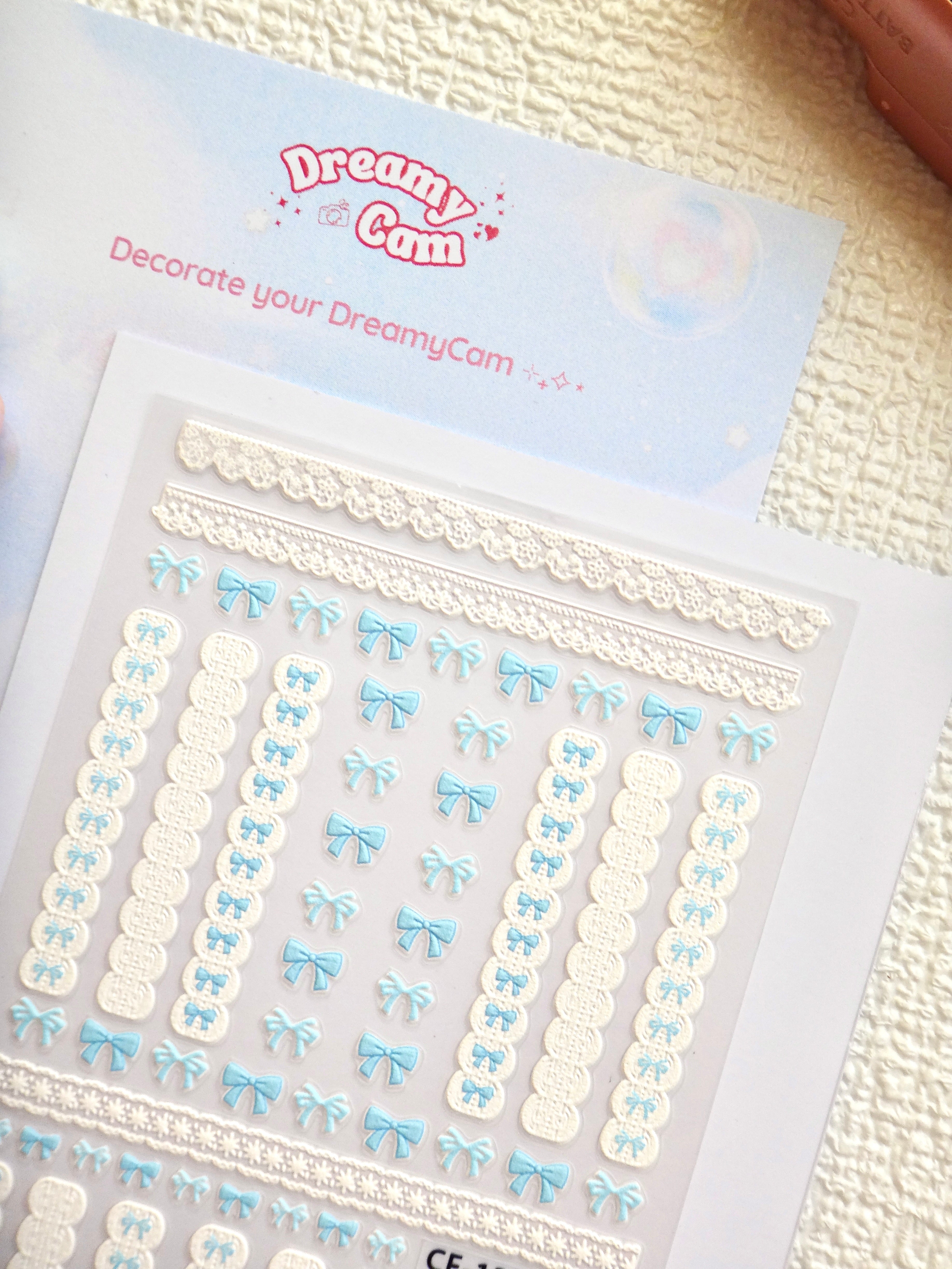 5D Camera Stickers – Bow & Hearts - Blue Lace