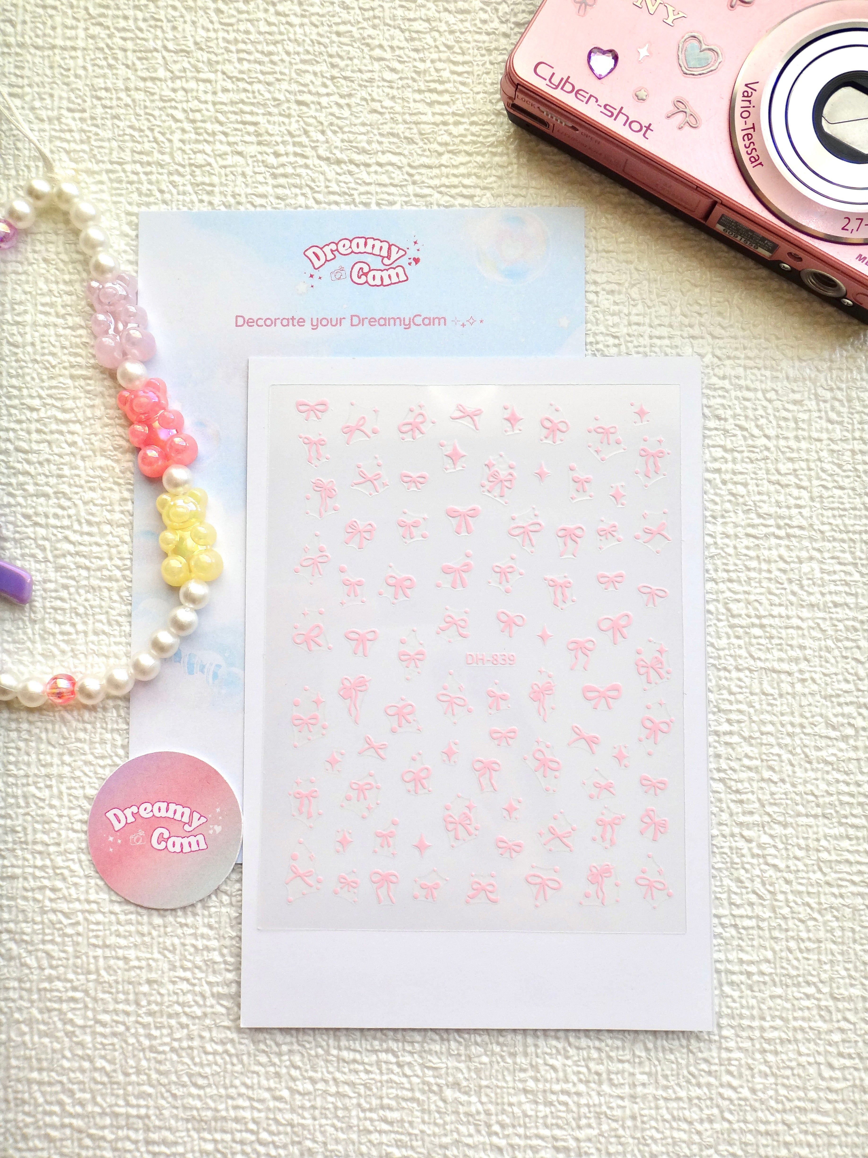 5D Camera Stickers – Bow & Hearts - Sparkle Small Pink Bow