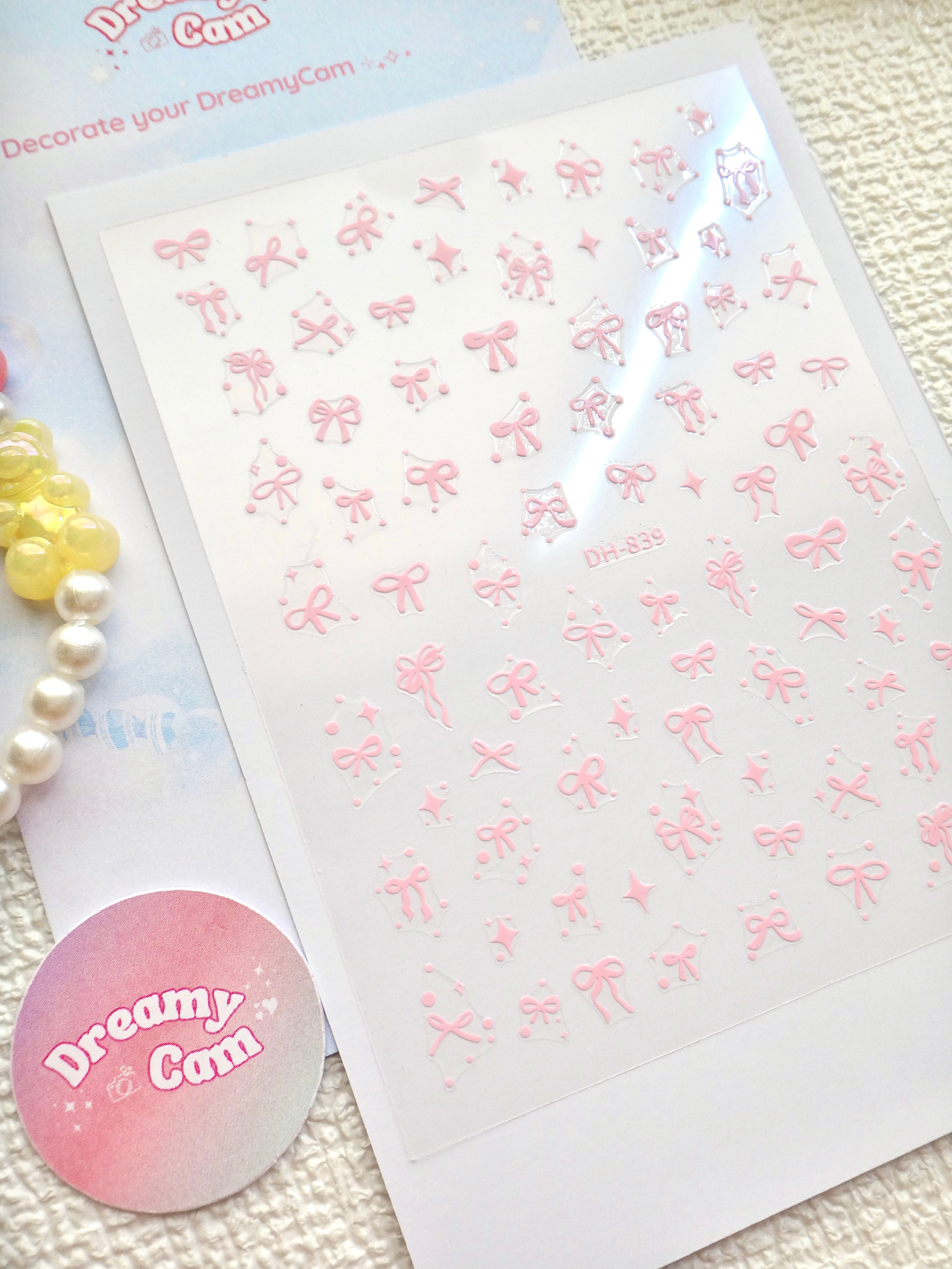 5D Camera Stickers – Bow & Hearts - Sparkle Small Pink Bow