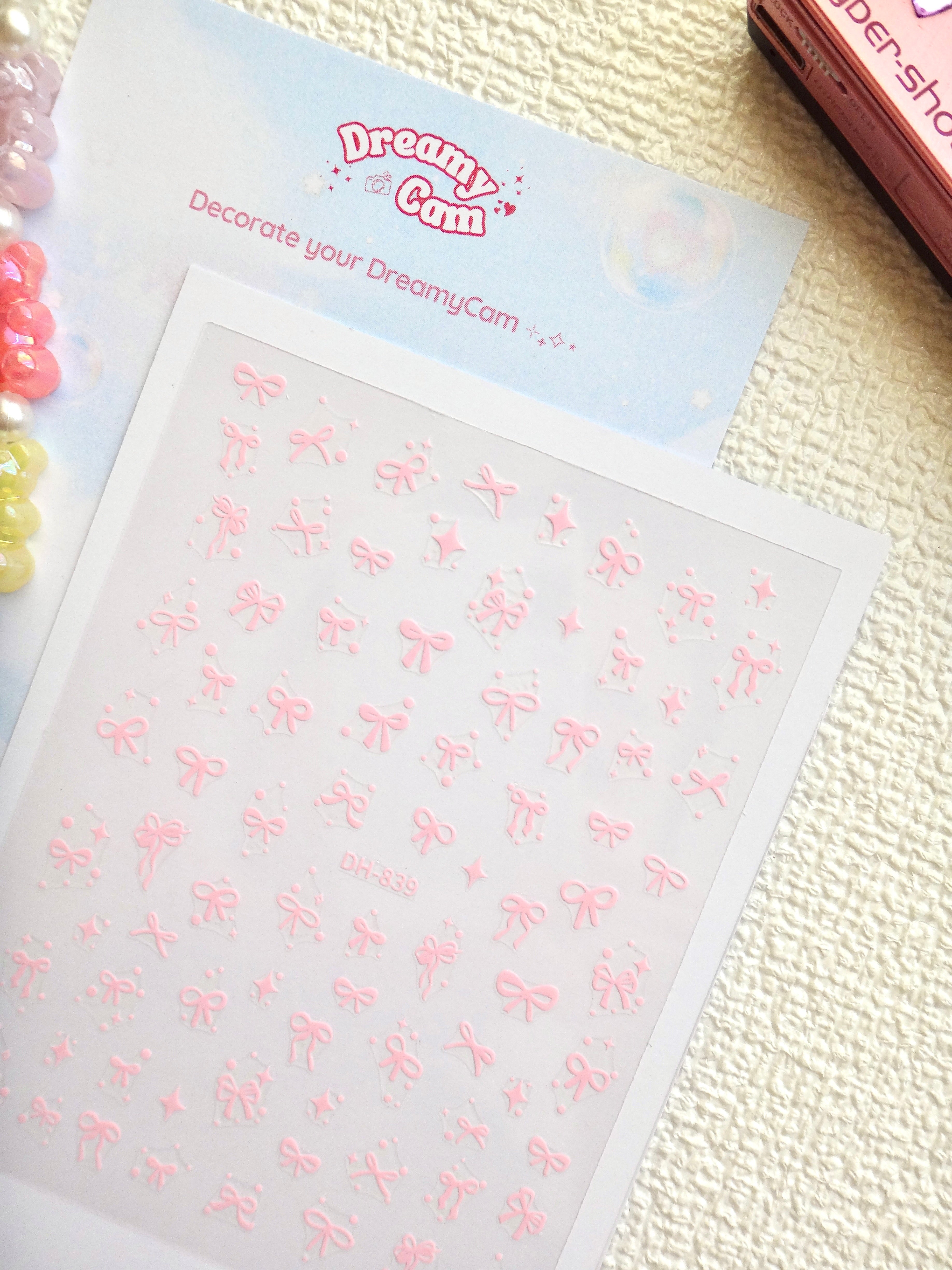 5D Camera Stickers – Bow & Hearts - Sparkle Small Pink Bow