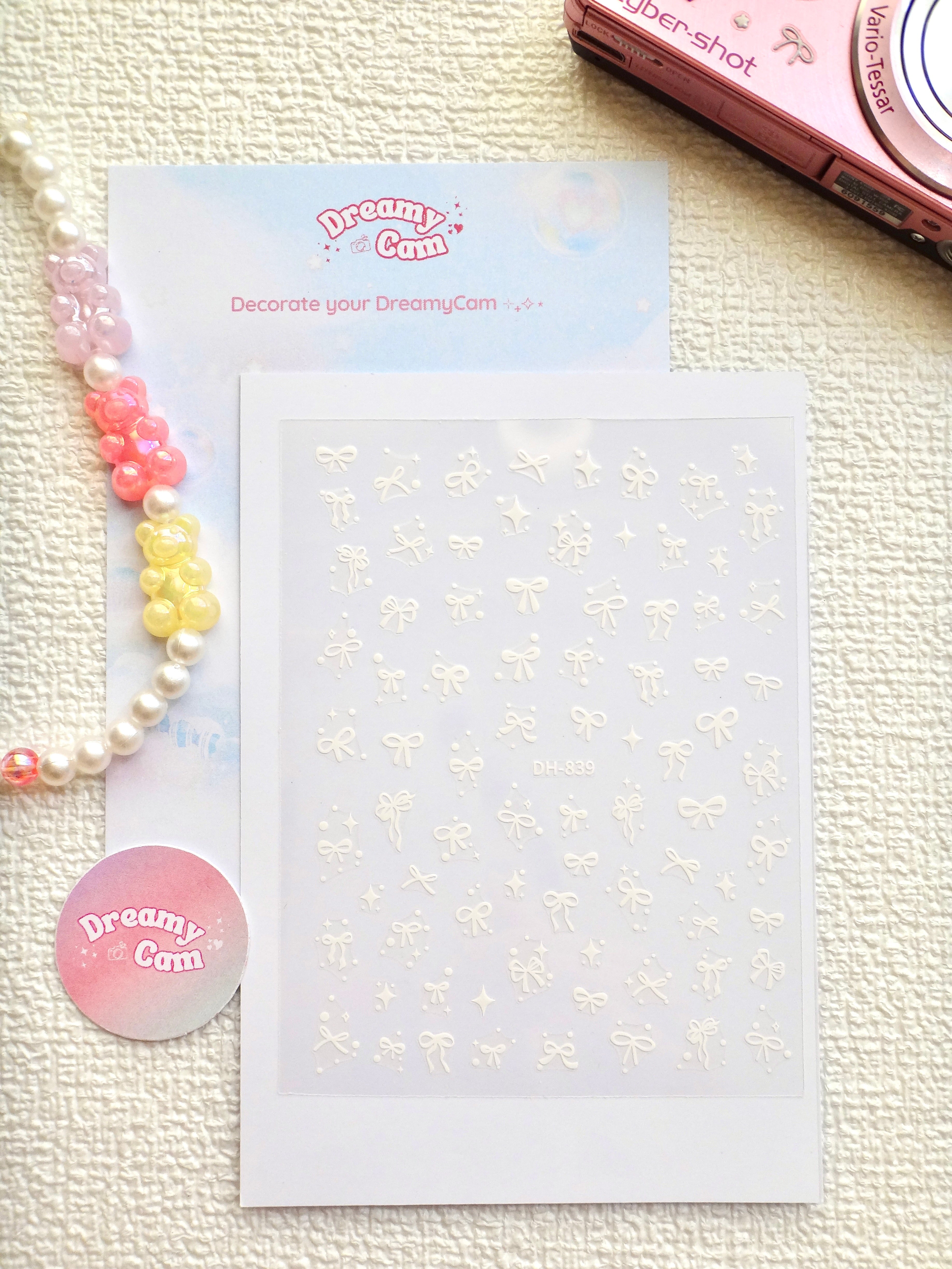 5D Camera Stickers – Bow & Hearts - Sparkle Small white Bow