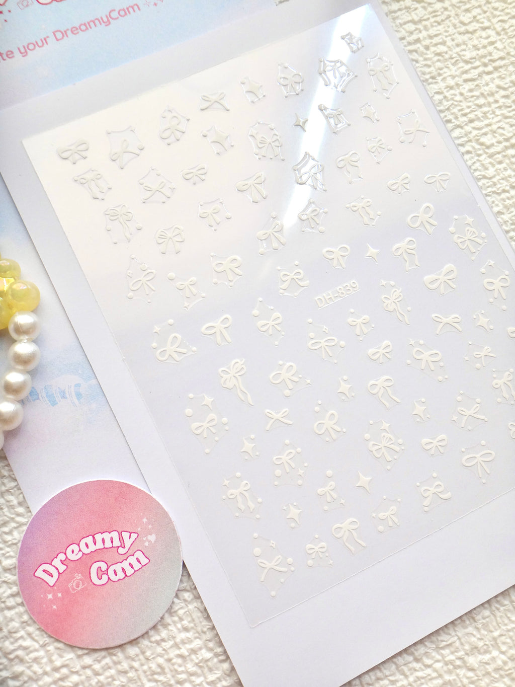 5D Camera Stickers – Bow & Hearts - Sparkle Small white Bow
