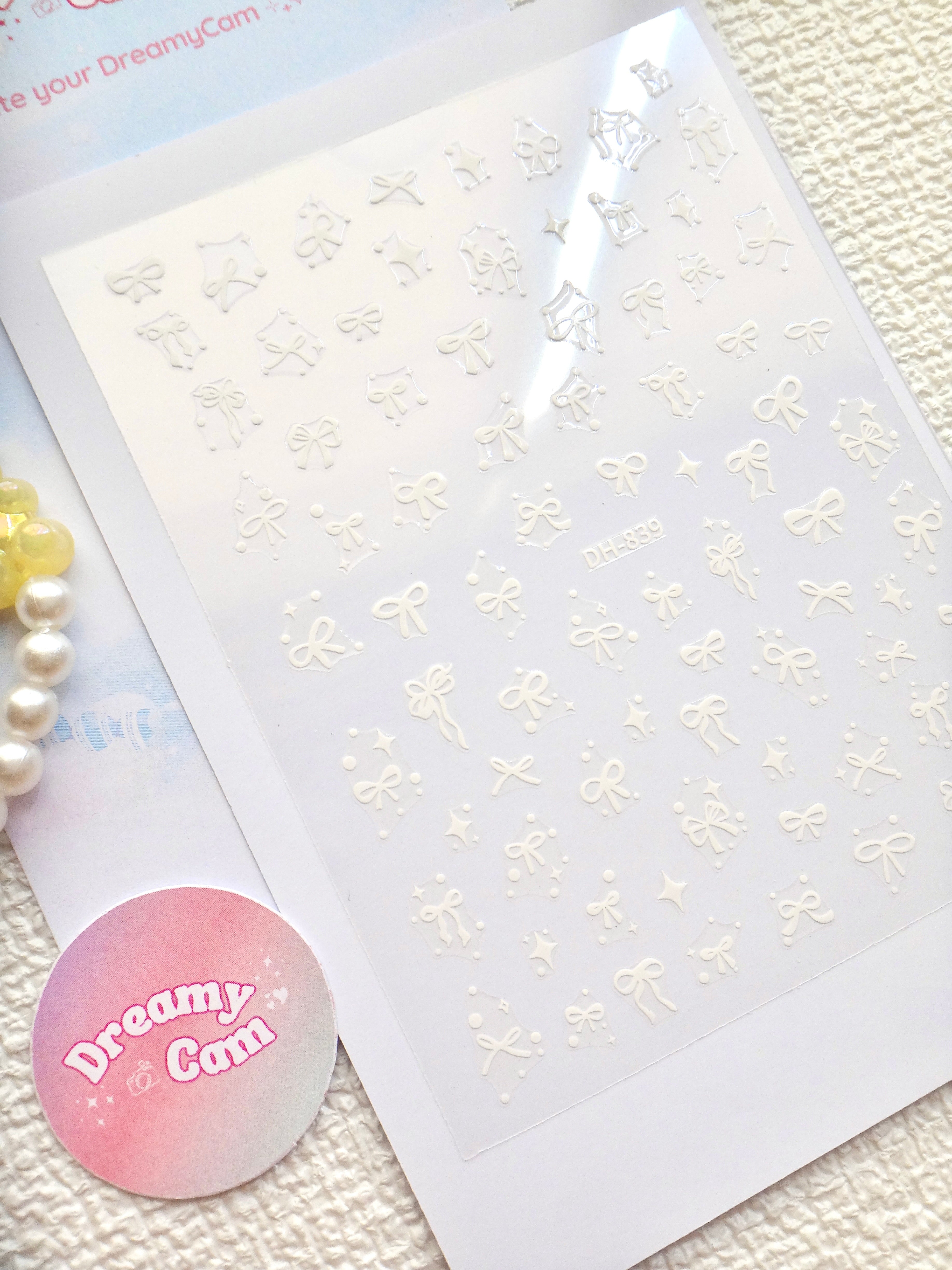 5D Camera Stickers – Bow & Hearts - Sparkle Small white Bow
