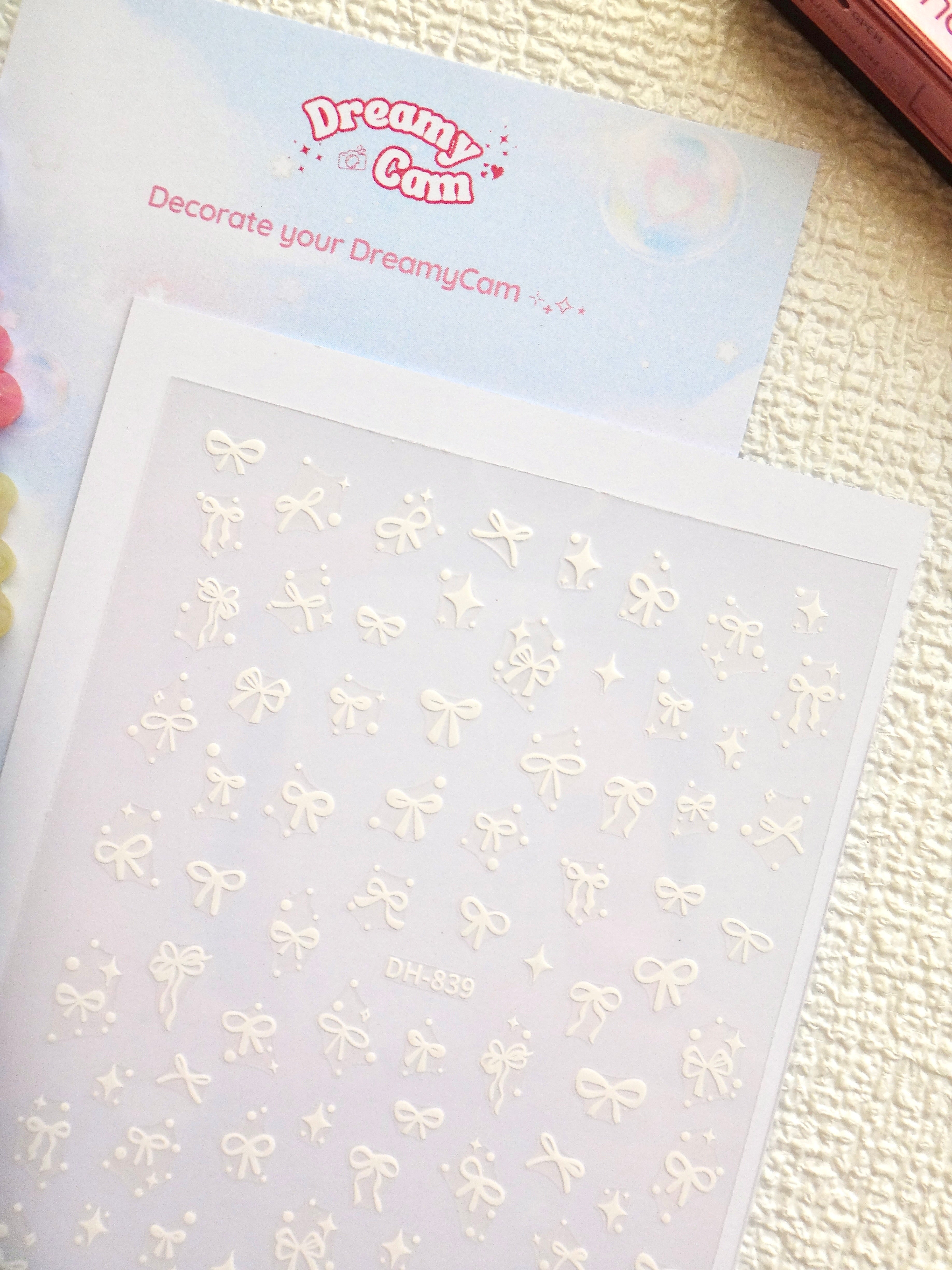 5D Camera Stickers – Bow & Hearts - Sparkle Small white Bow