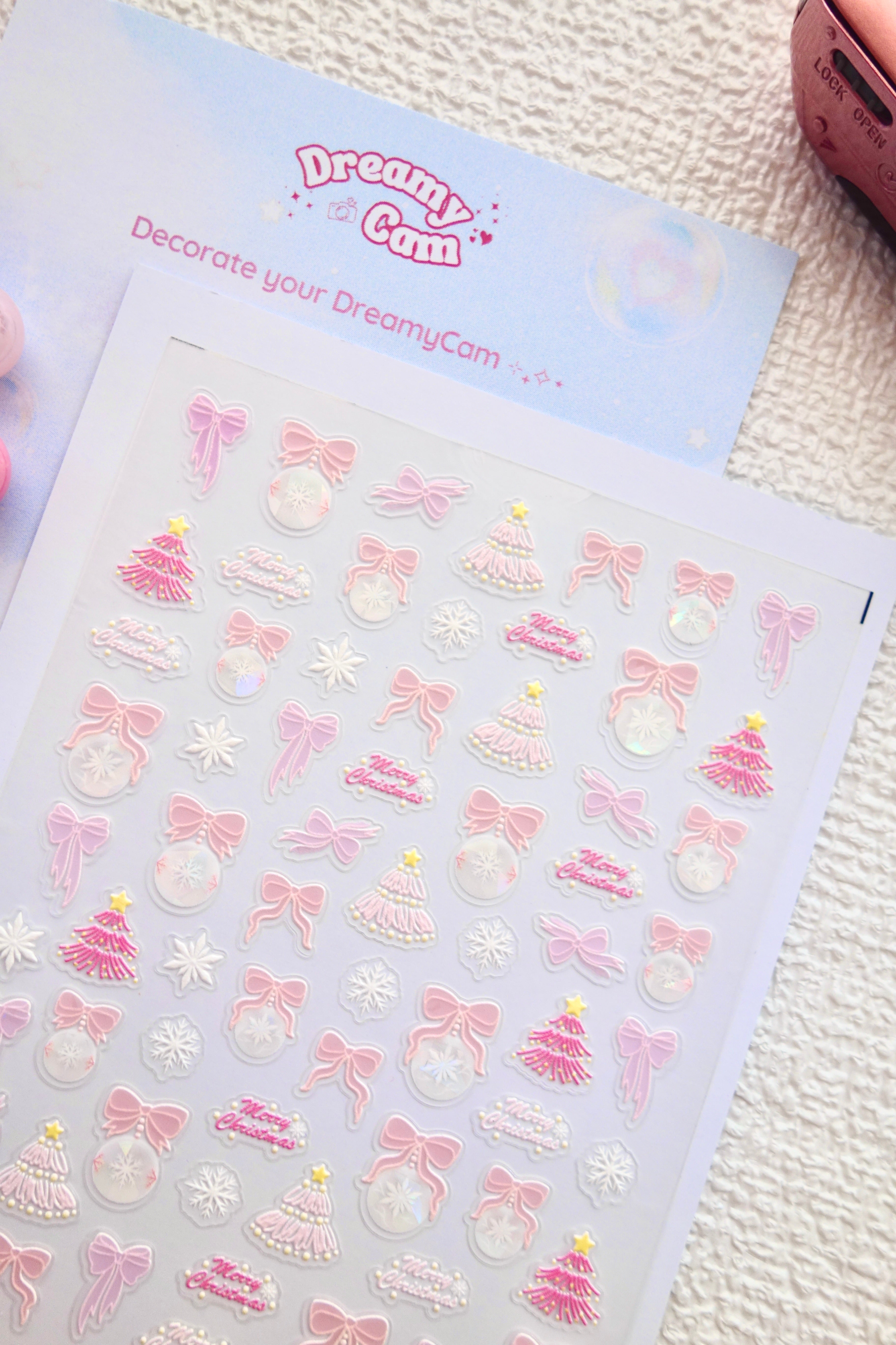 5D Camera Stickers – Holiday - Pink Christmas