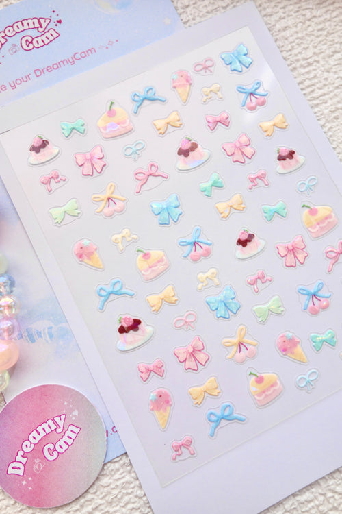 5D Digicam Stickers | Y2K Aesthetic Camera Stickers | Bow & Hearts - Bow Cake