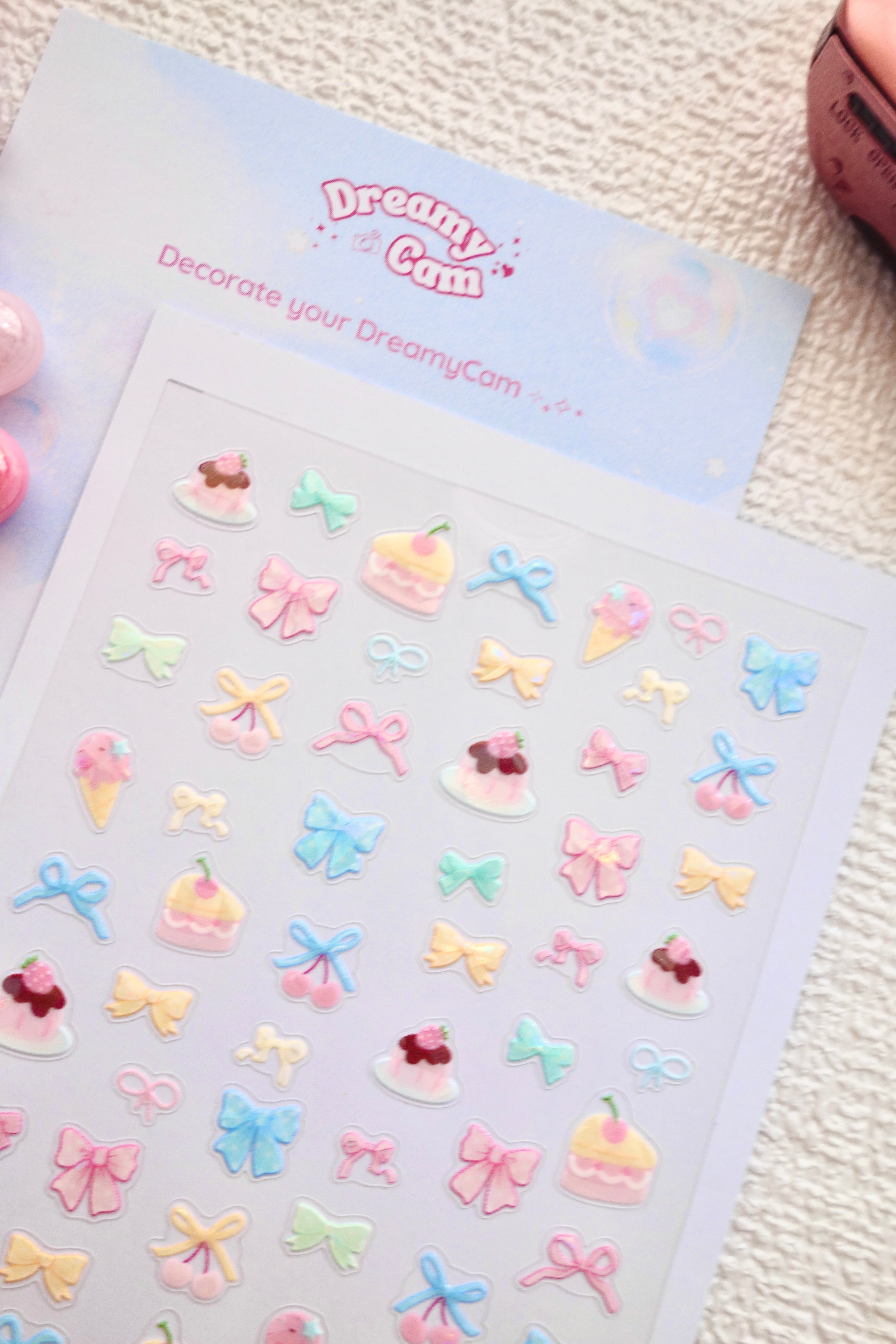 5D Camera Stickers – Bow & Hearts - Bow Cake