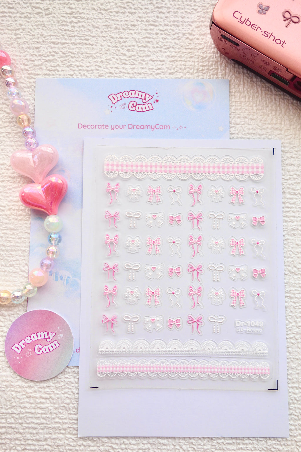 5D Camera Stickers – Bow & Hearts - Plaid Pink Bow