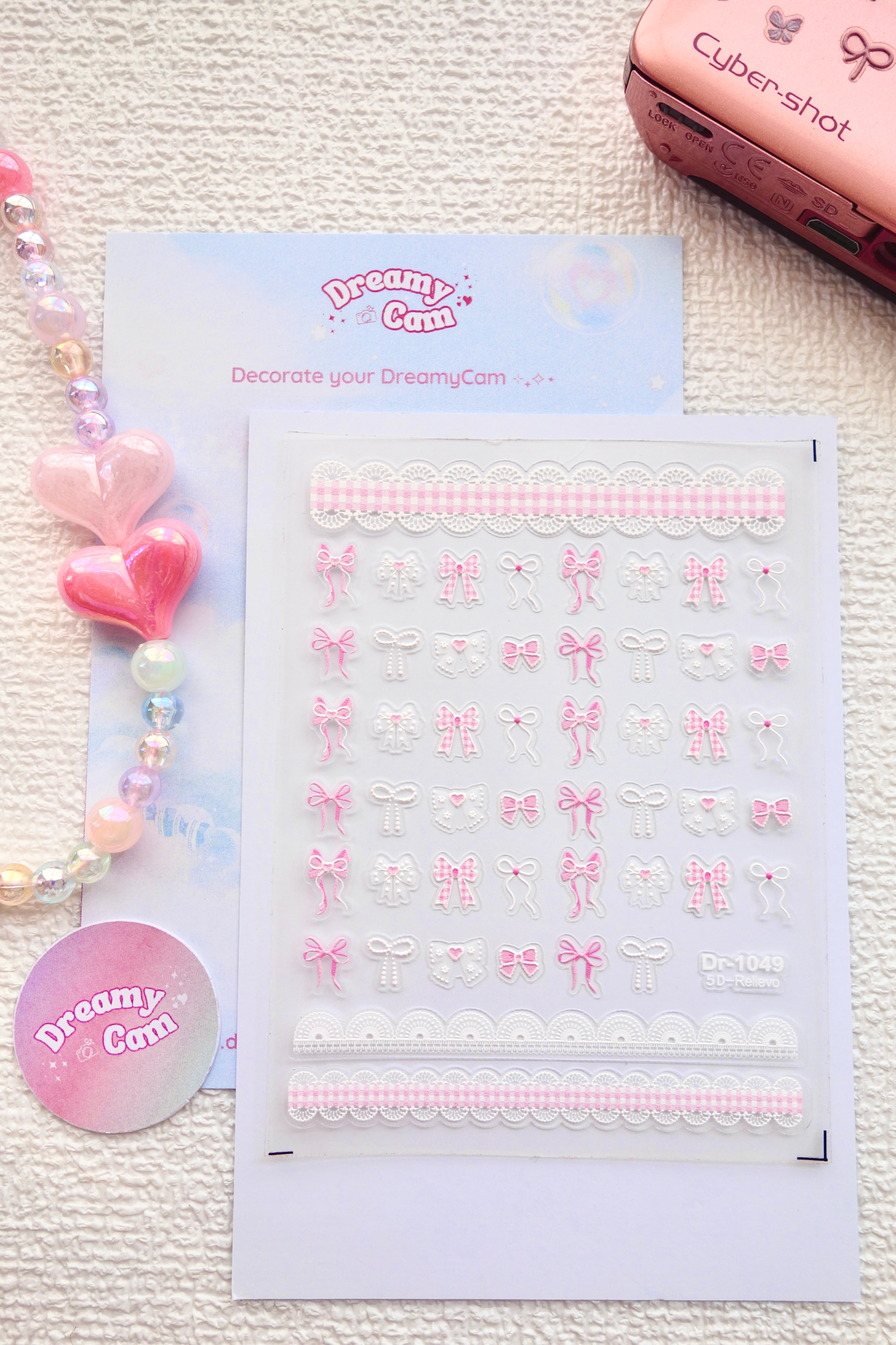 5D Camera Stickers – Bow & Hearts - Plaid Pink Bow
