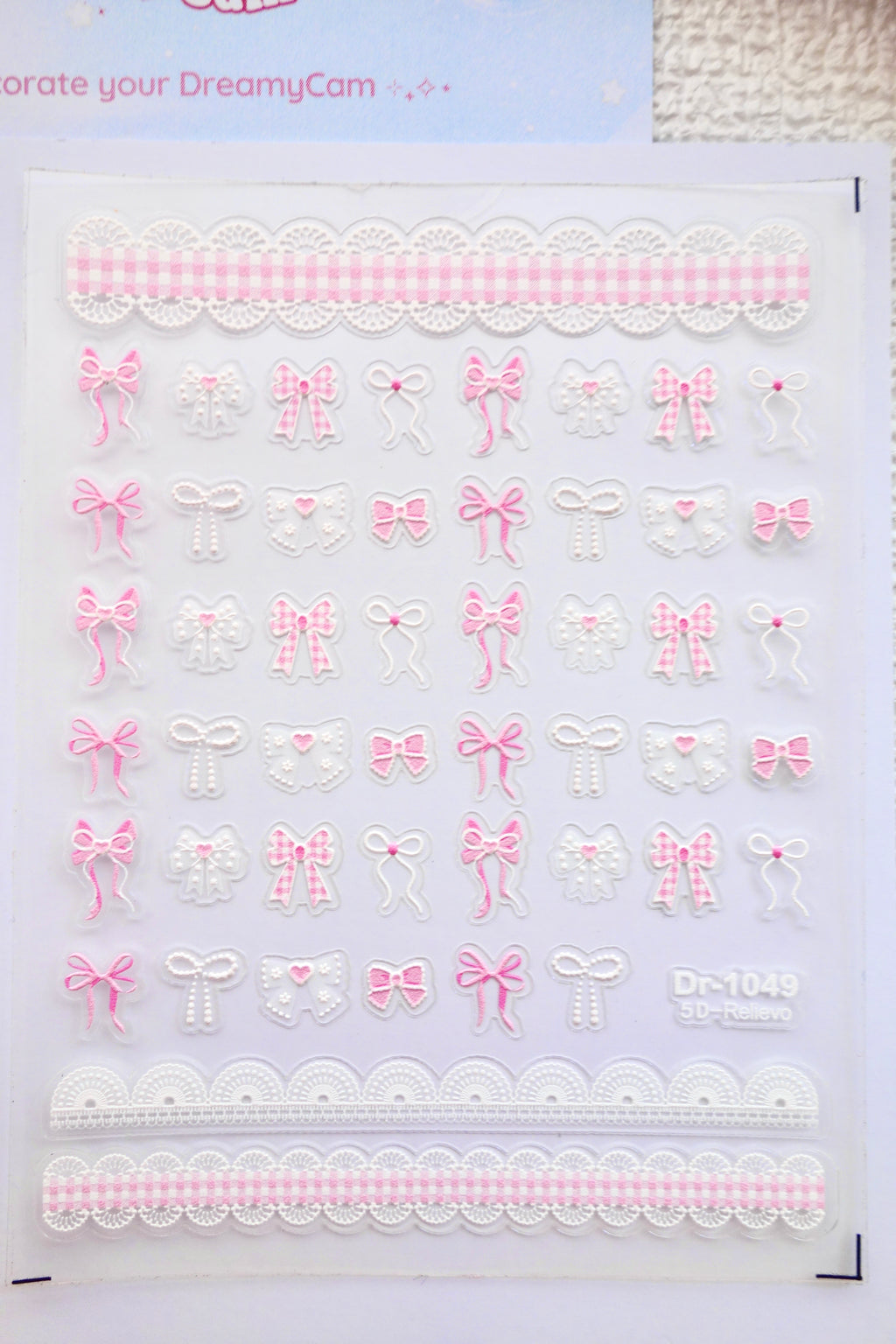 5D Camera Stickers – Bow & Hearts - Plaid Pink Bow