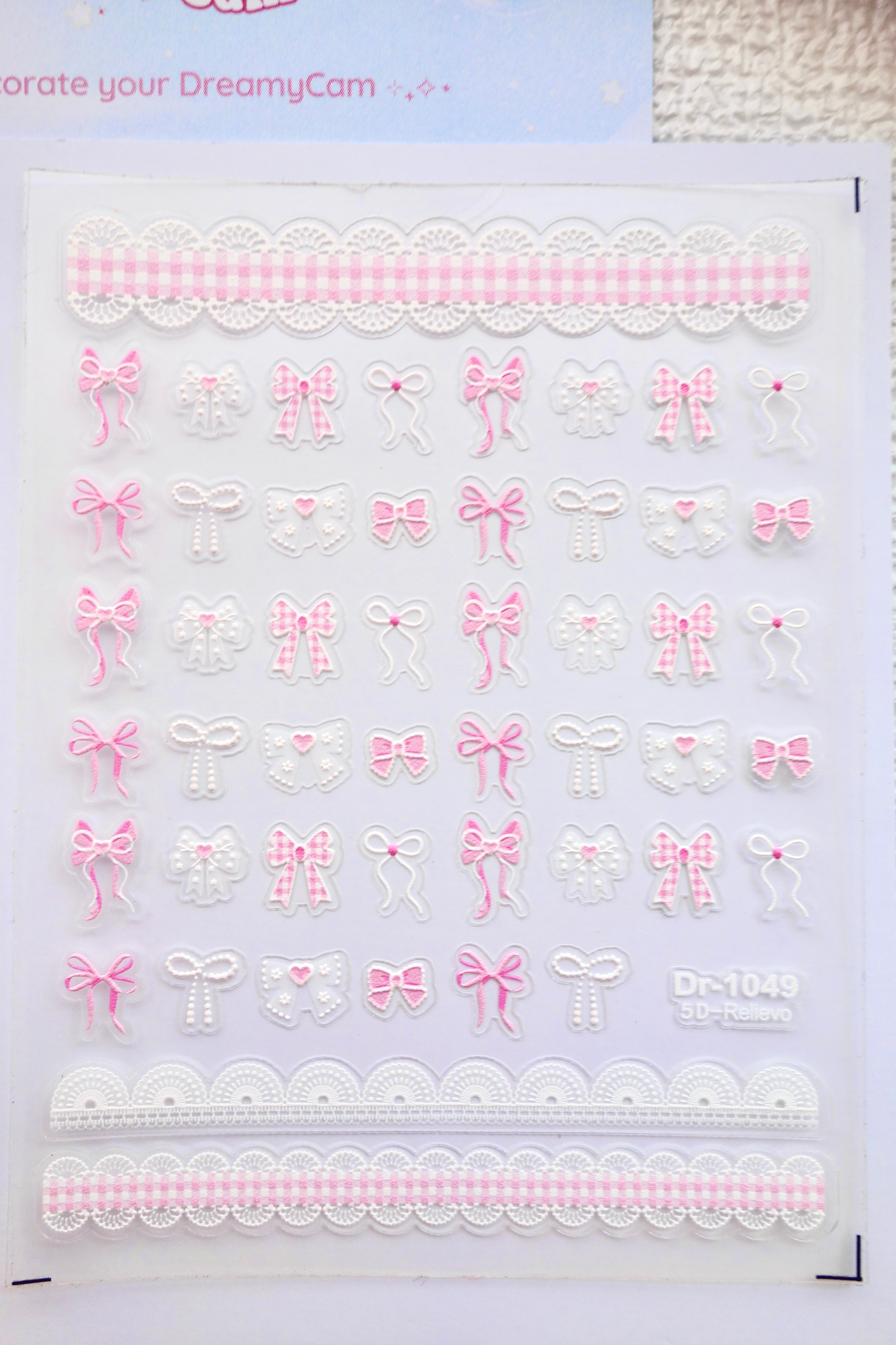 5D Camera Stickers – Bow & Hearts - Plaid Pink Bow