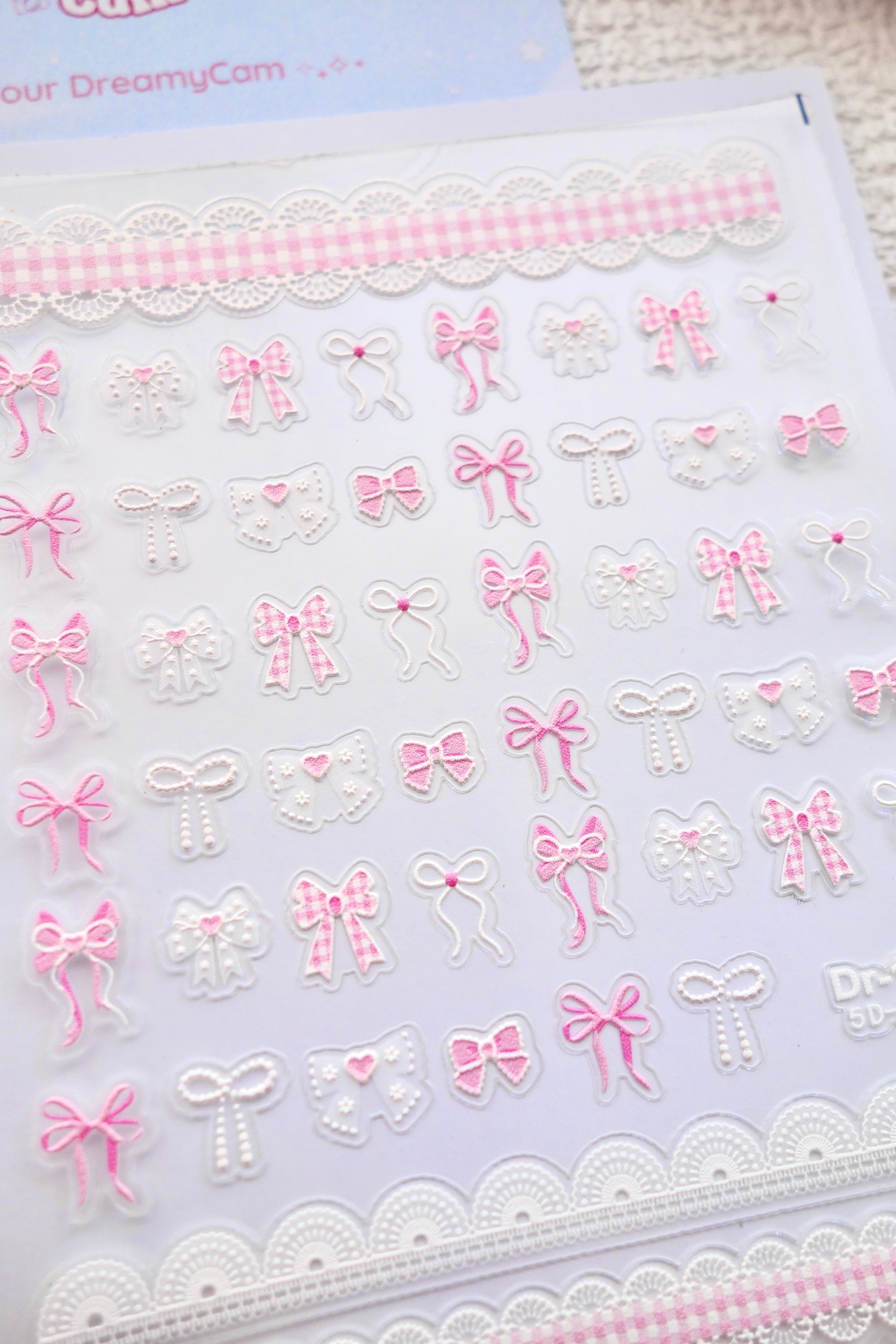 5D Camera Stickers – Bow & Hearts - Plaid Pink Bow