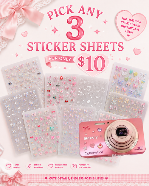 5D Digicam Stickers | Y2K Aesthetic Camera Stickers | Bow & Hearts - Metallic Gold Bow